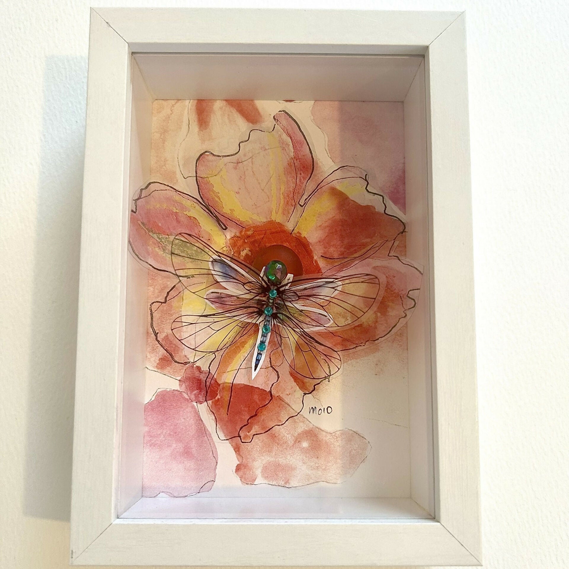 Pink Mixed Media Floral Dragonfly Mini Frame