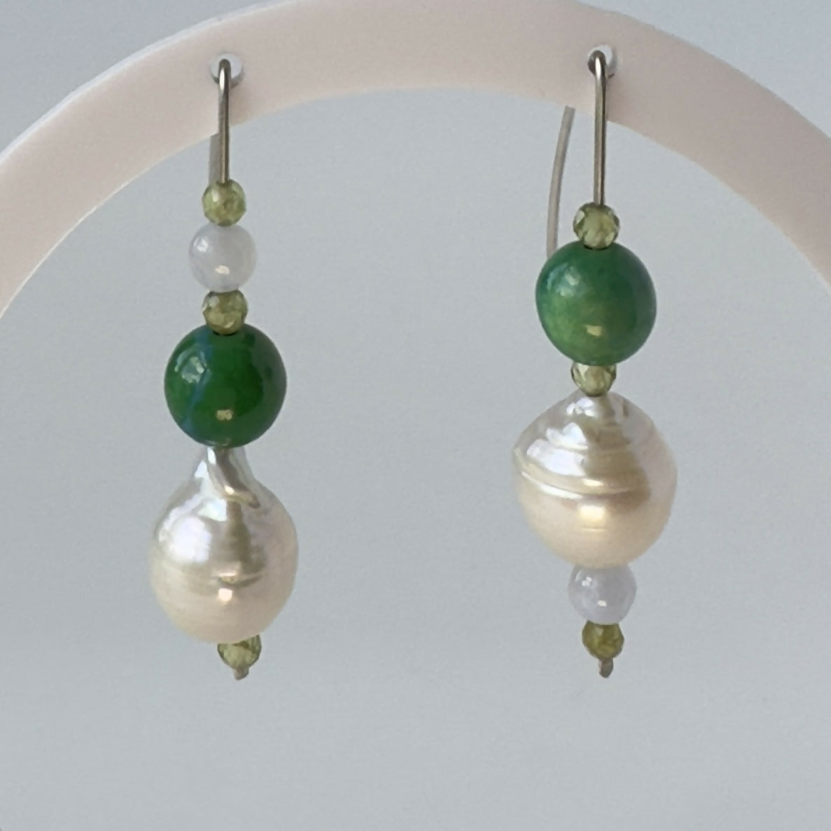 HEALING CRYSTAL & STERLING SILVER EARRINGS WITH BAROQUE PEARLS TO HELP WITH CONFIDENCE & SELF-ESTEEM