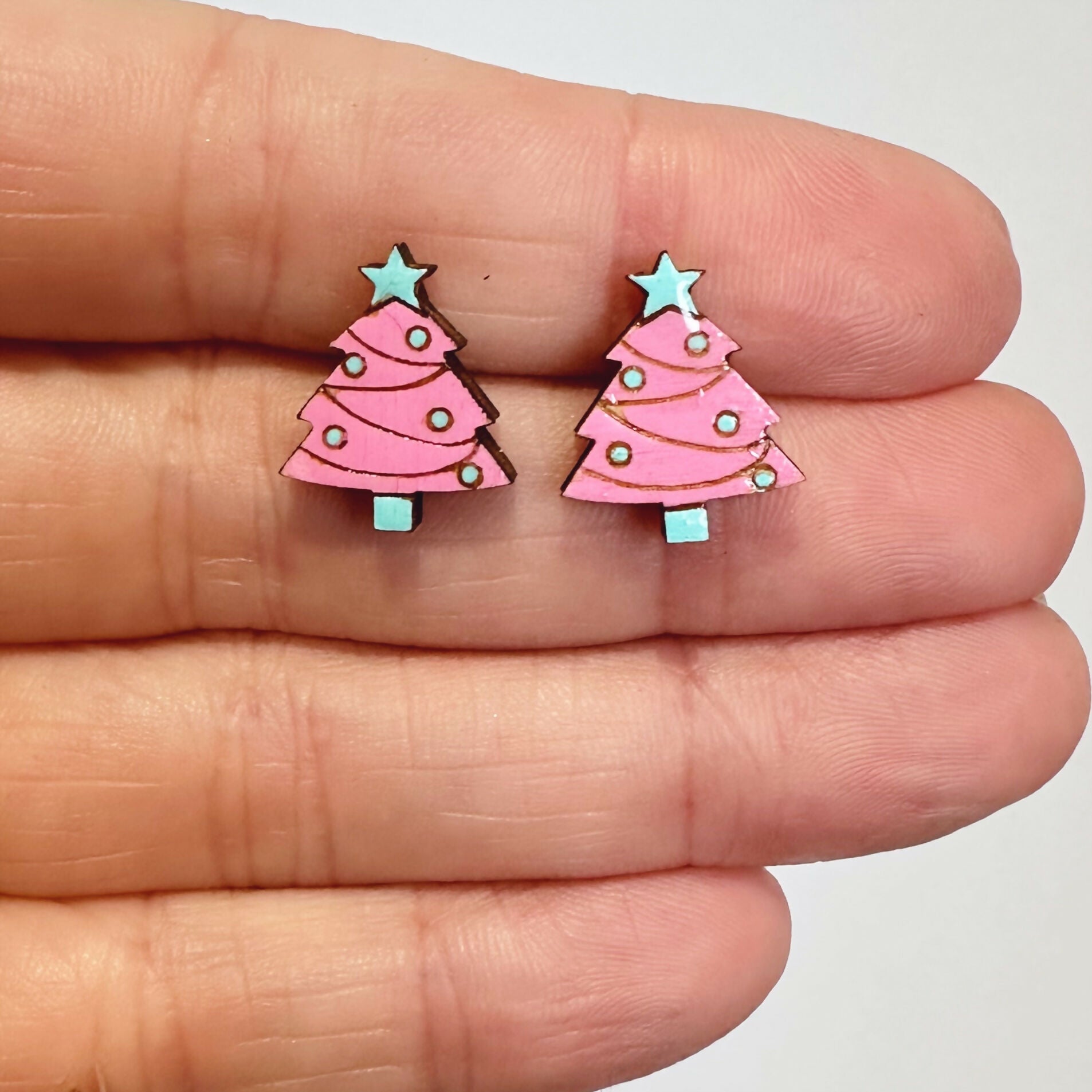 Pink Christmas Tree Studs