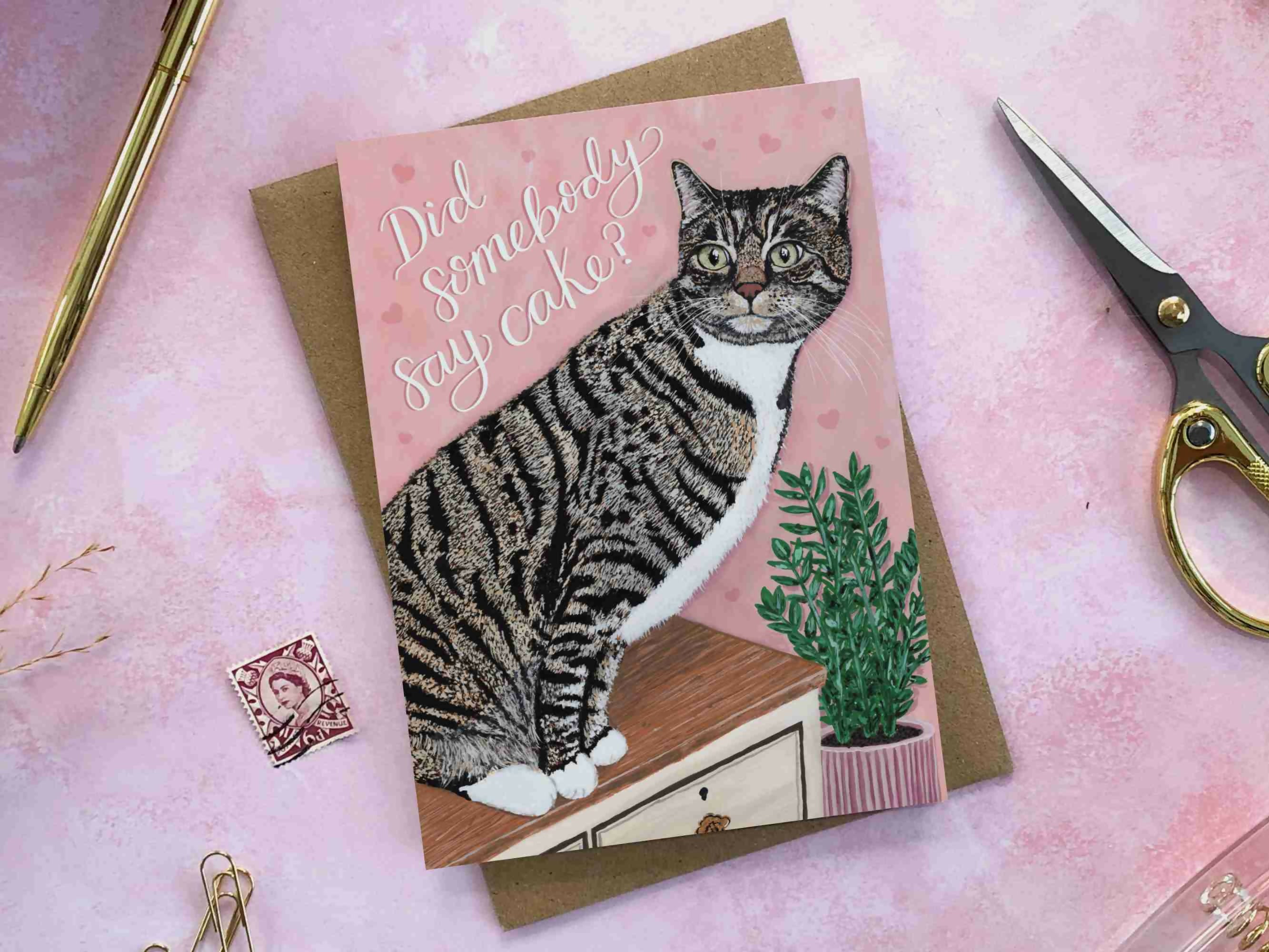 Tabby Cat Pink A6 Birthday Card