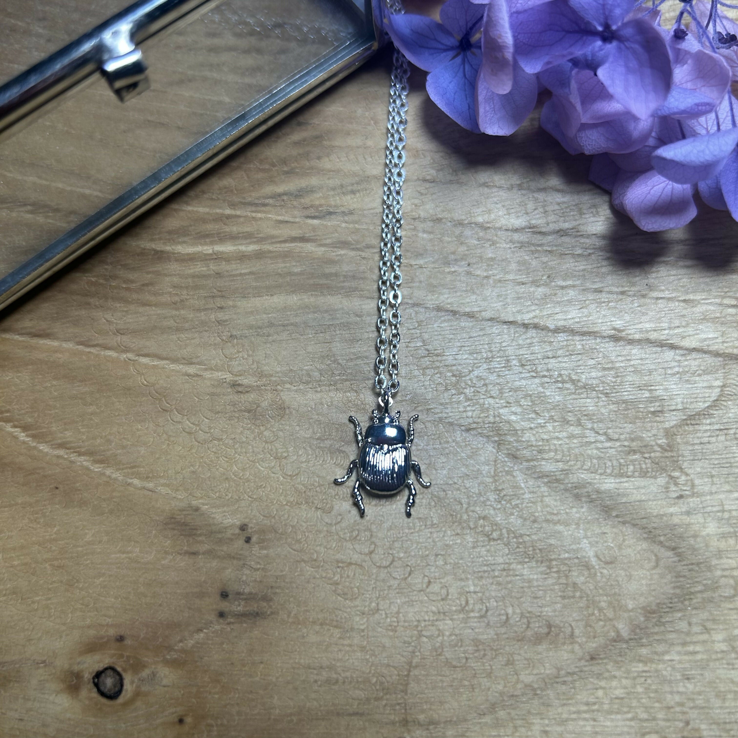 Lovely Silver Plated Mini Beetle Pendant Necklace