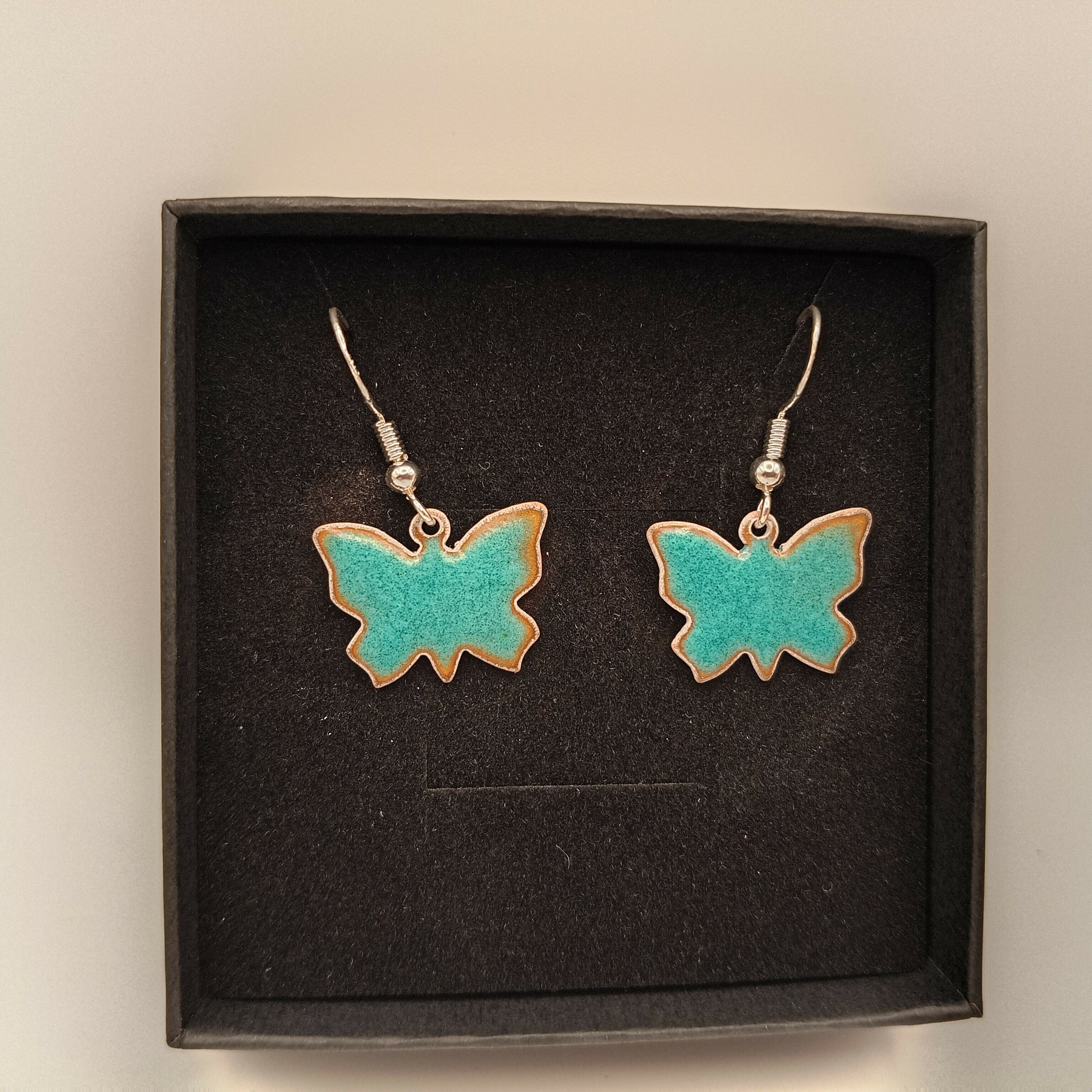 Onyx Green Enamel Butterfly Earrings