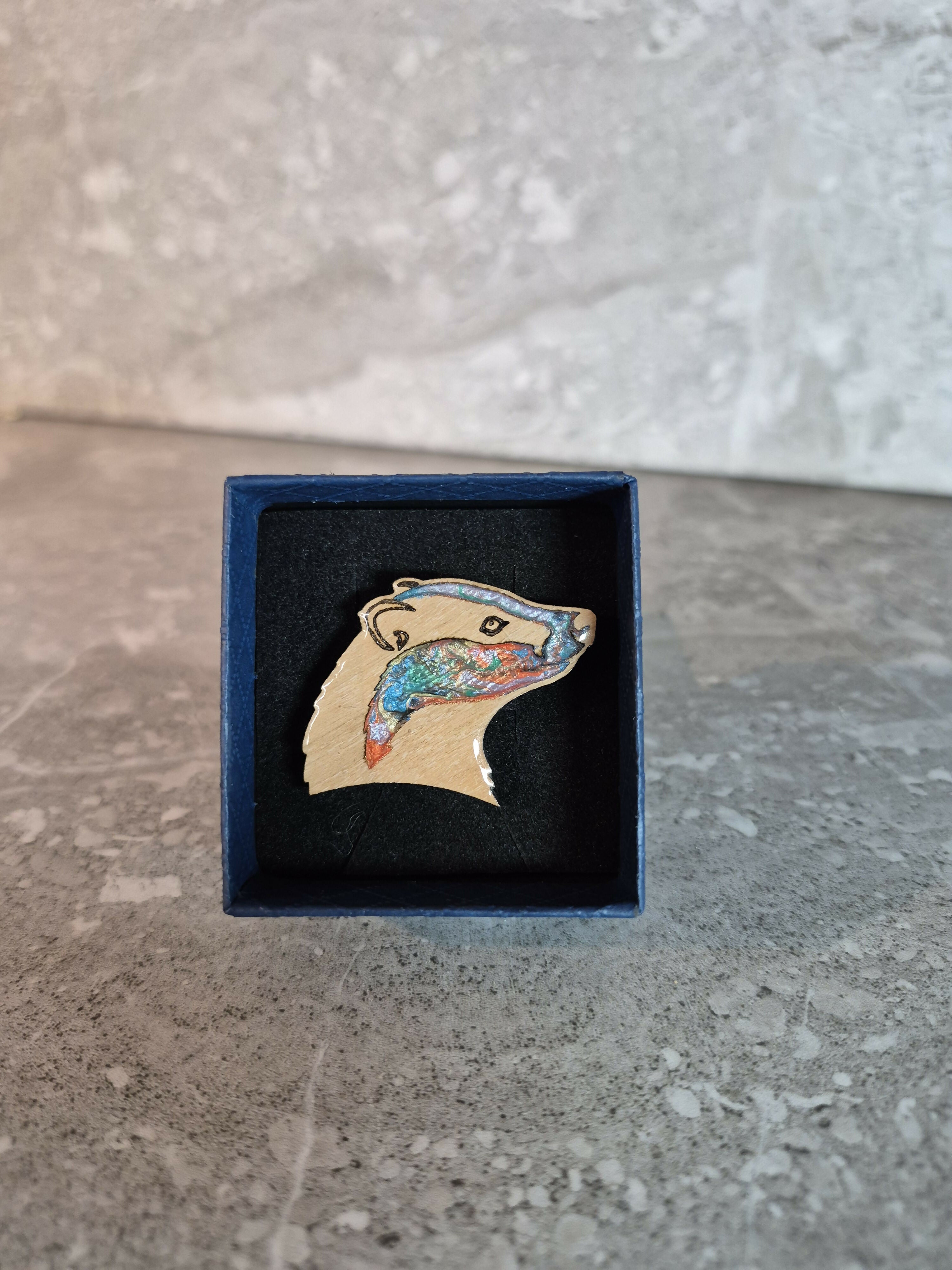 Handcrafted Cherry Veneered Badger Head Pin