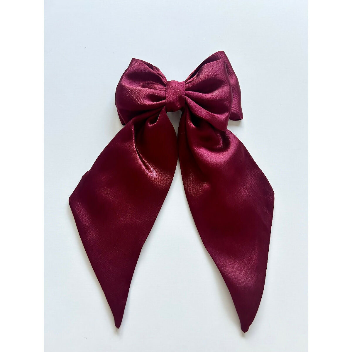 Burgundy Red Satin Hair Bow with Barrette Clip