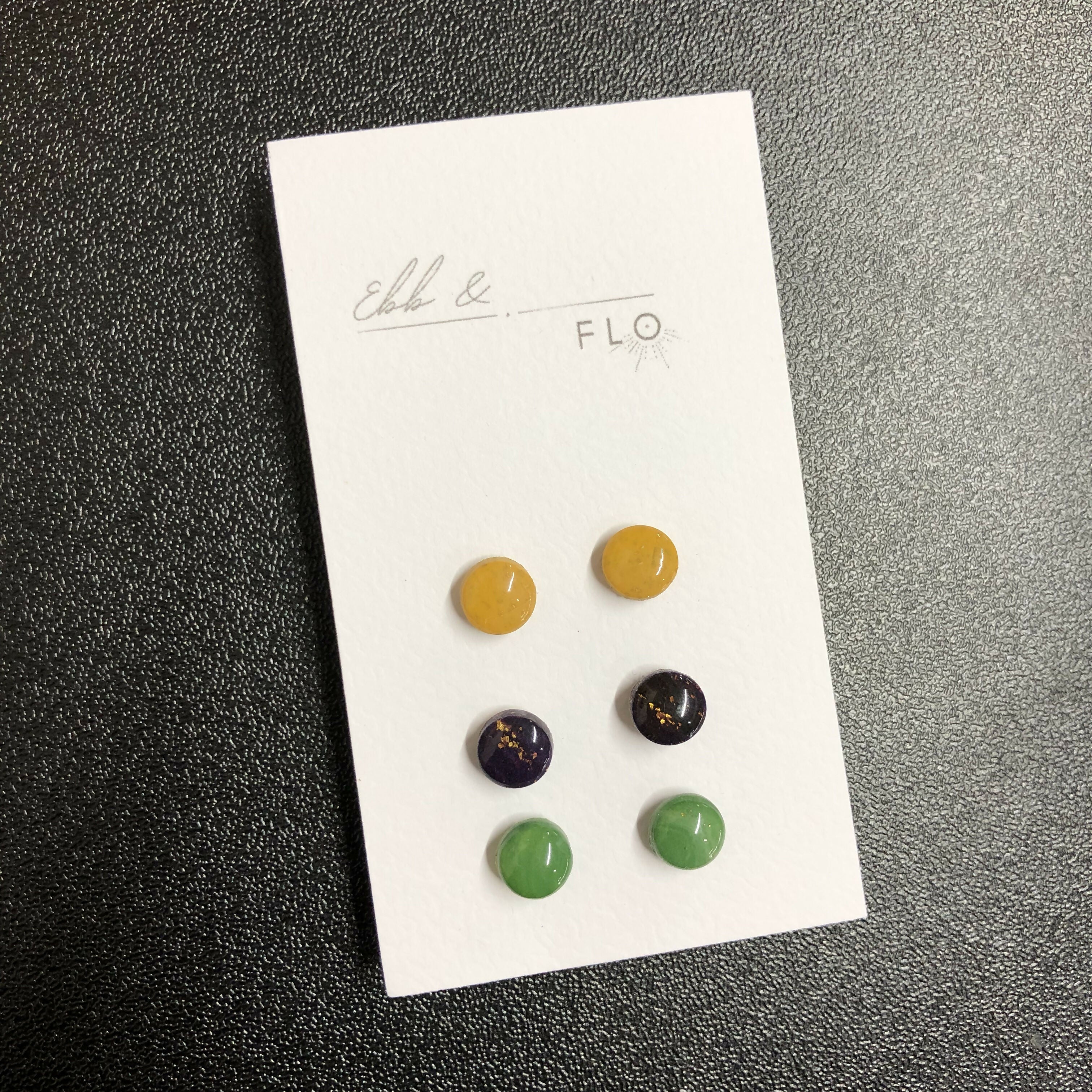 Trio of handmade stud earrings