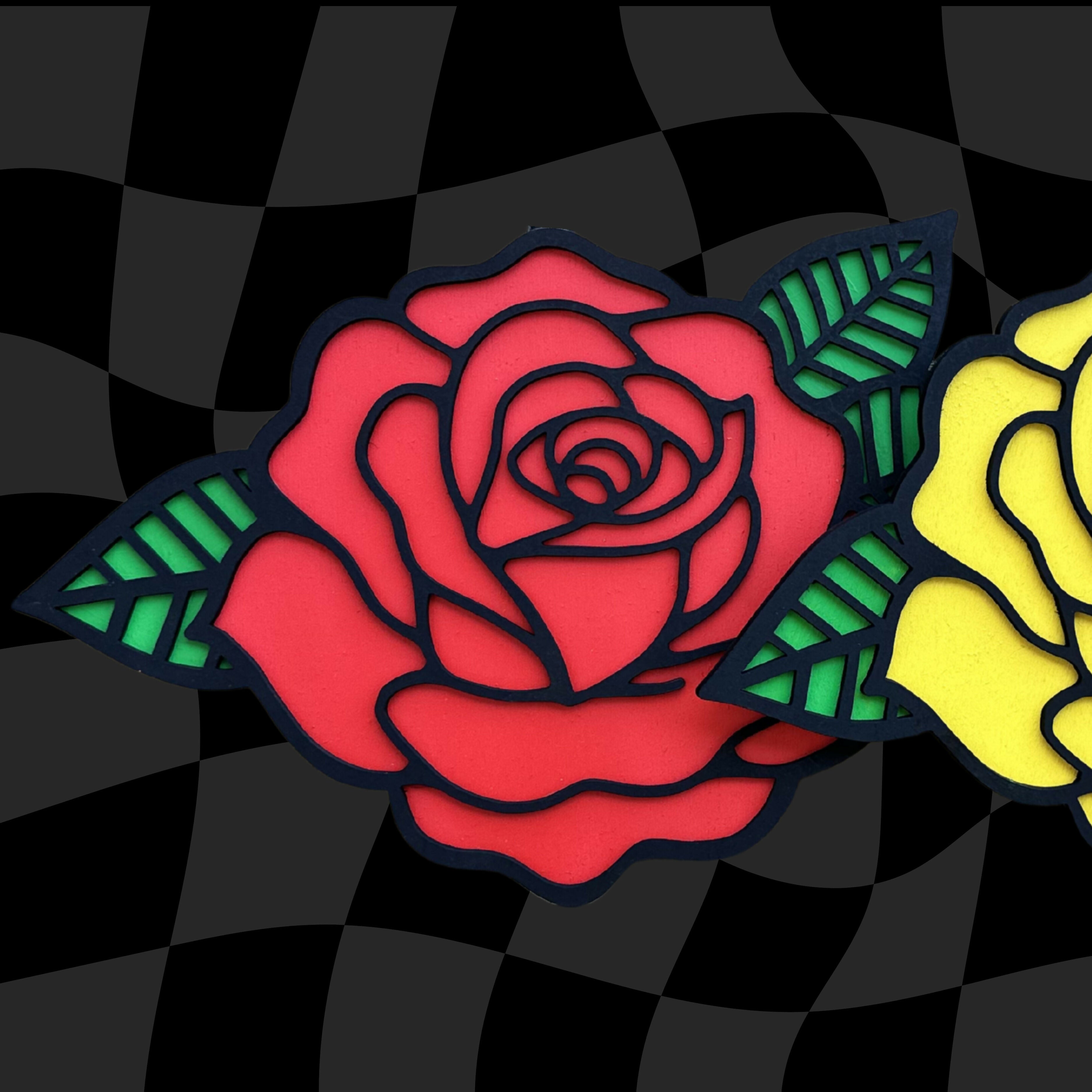 Traditional Rose Wall Art - Hand-Painted Wooden Wall Decor