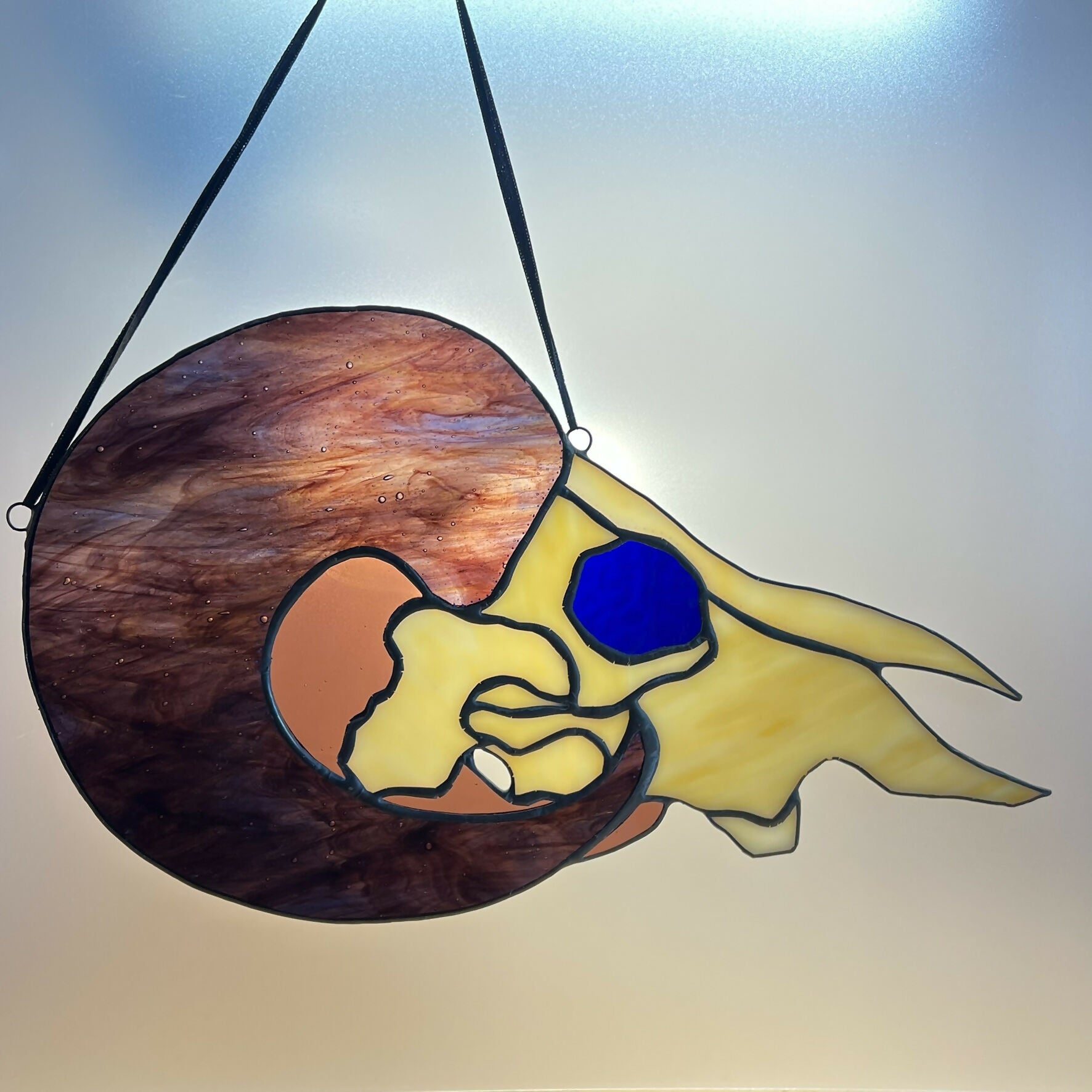 Stained Glass Sheep Skull with Purple Horn