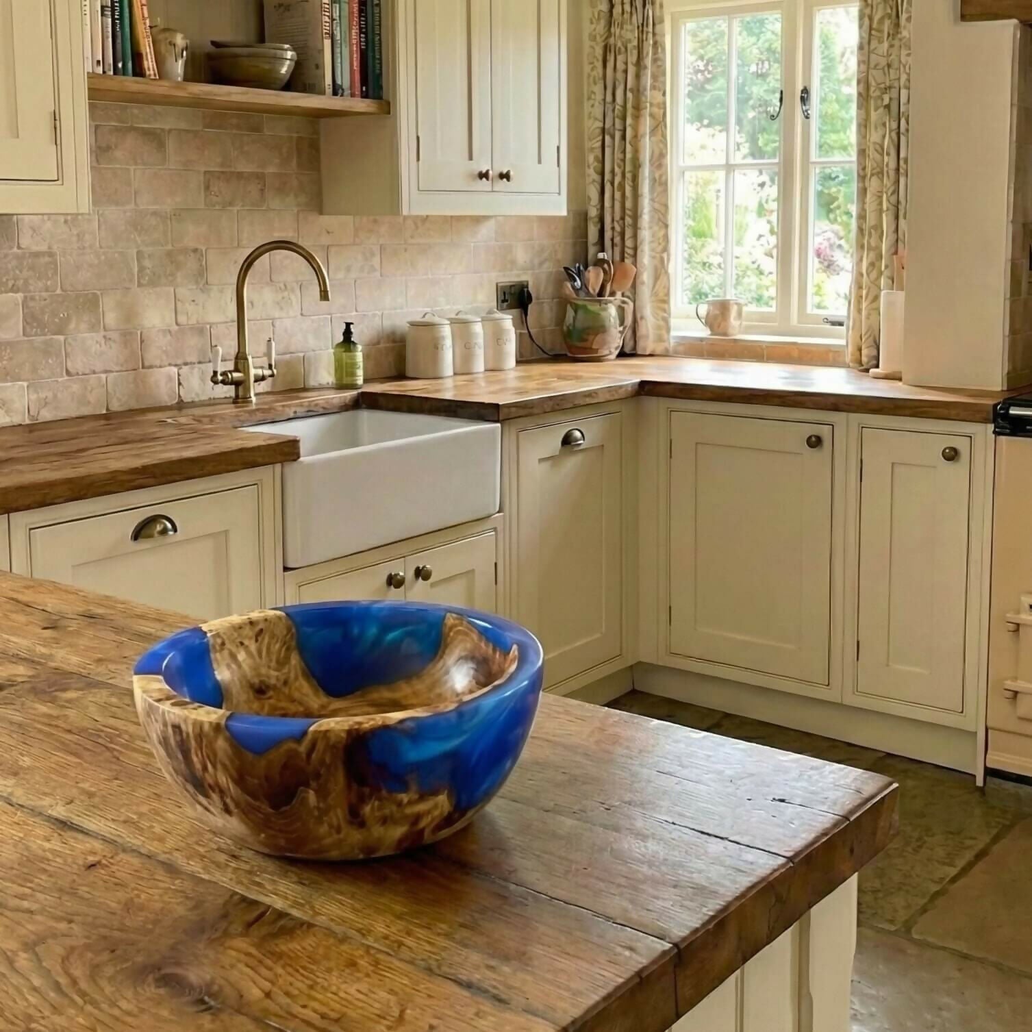 Mappa Burr and Cobalt Blue Resin Hybrid Bowl (195mm) | Handmade Wooden Gifts UK