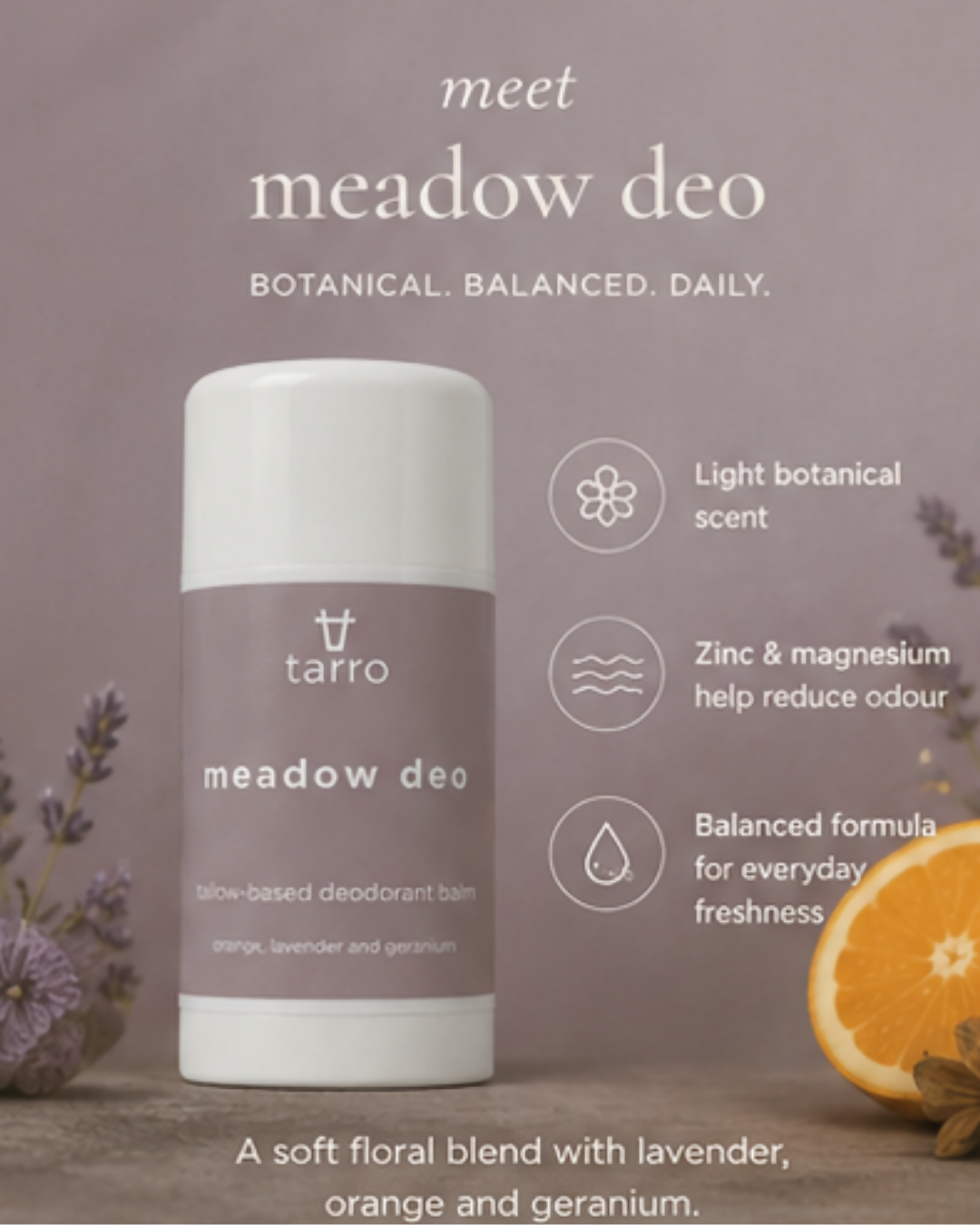 Meadow Deodorant — Natural Deodorant Balm with Lavender, Orange & Geranium