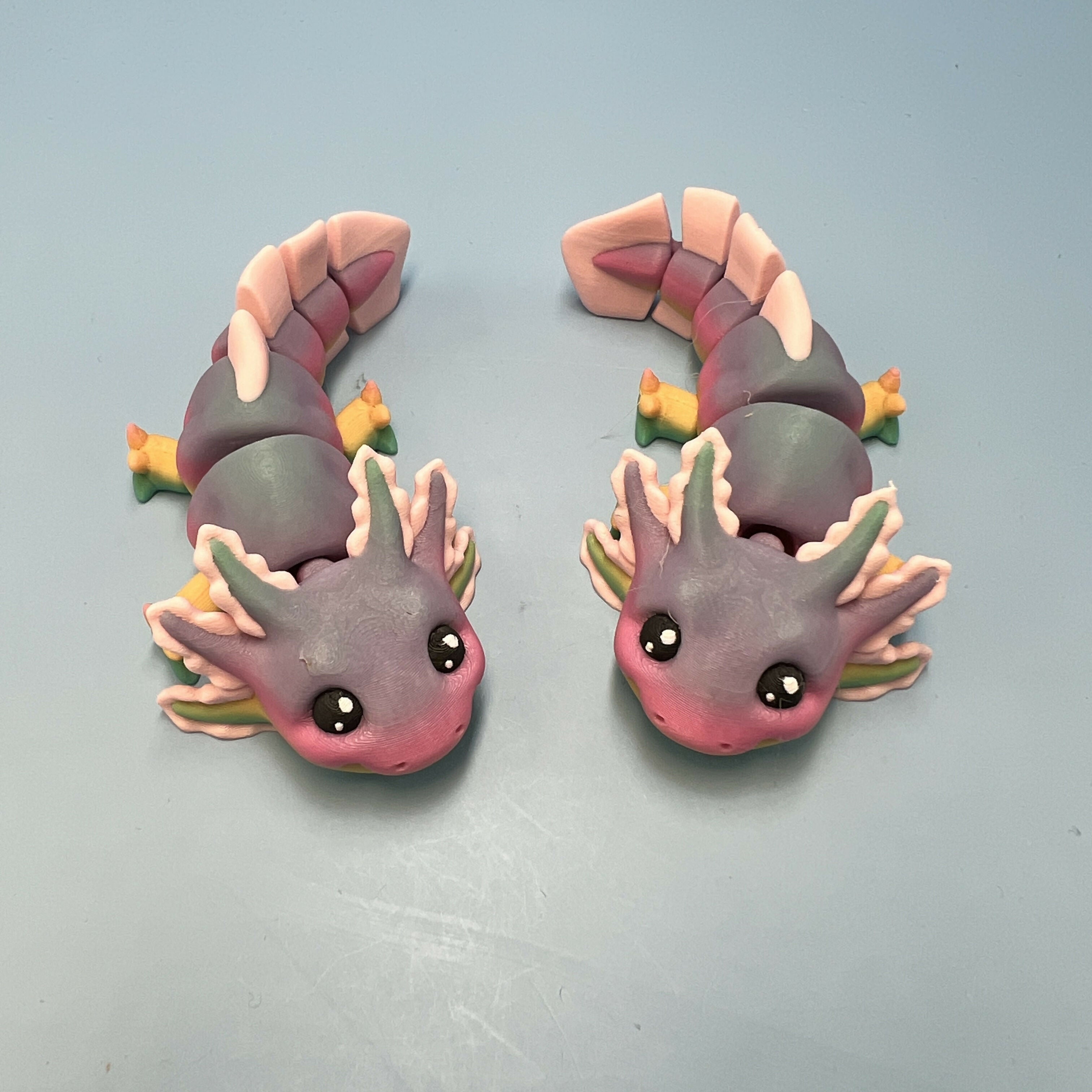 3D Printed SMALL: Articulated Sensory Fidget Animals friends Axolotl (Rainbow Candy / Pink) 11cm