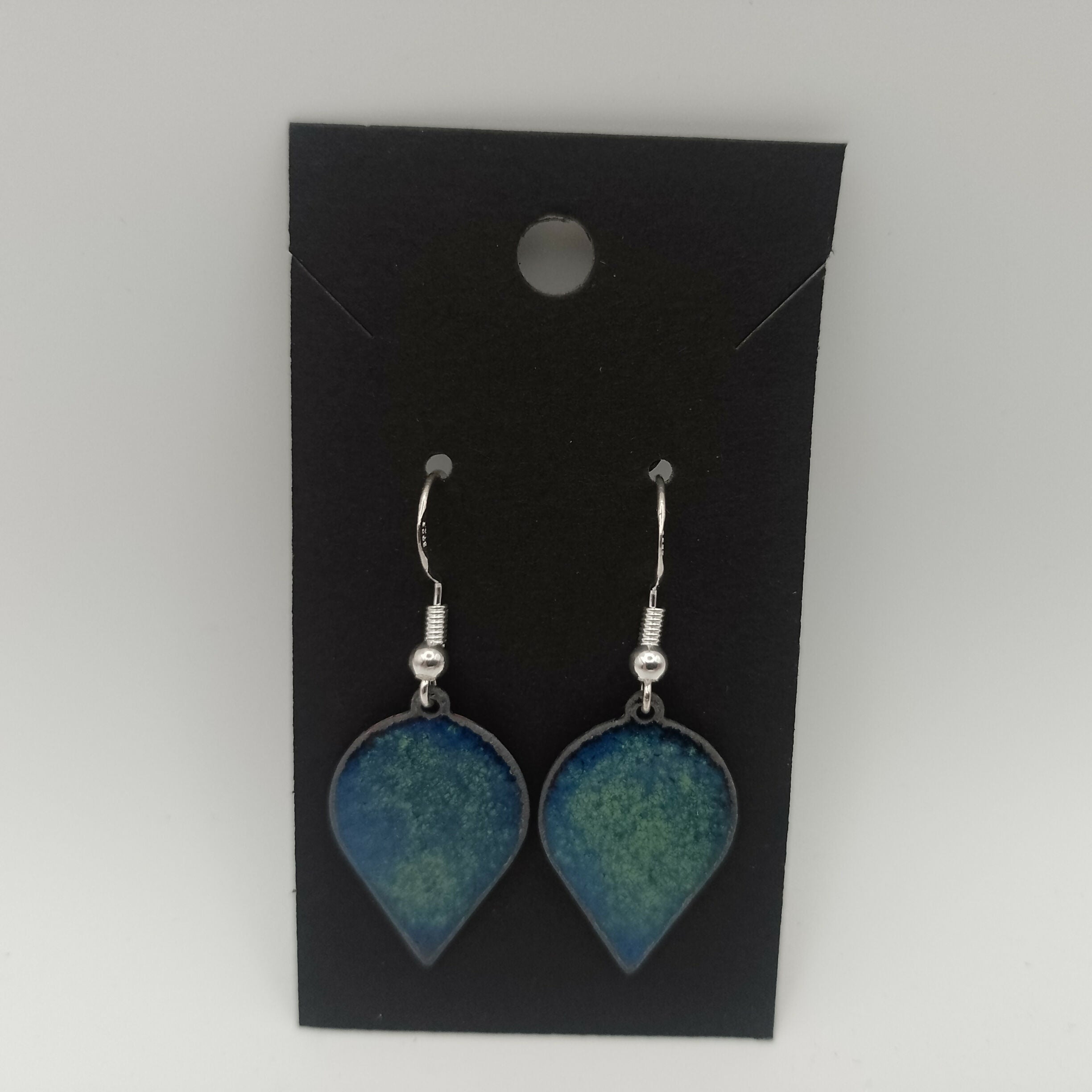 Blue and Green Teardrop Enamel Earrings