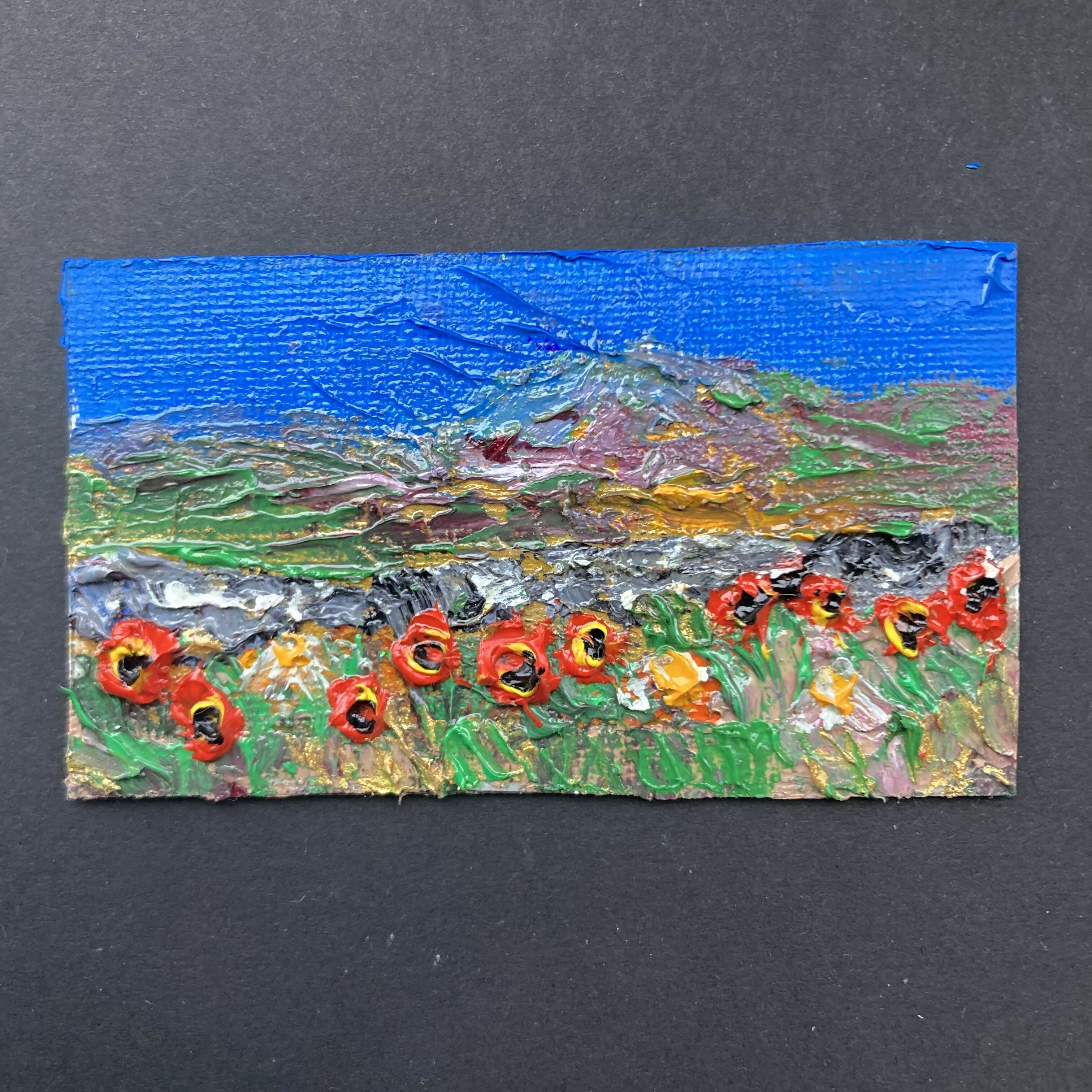Poppies & Daisies By Stonewall - Oil Painted Mini Canvas Fridge Magnet
