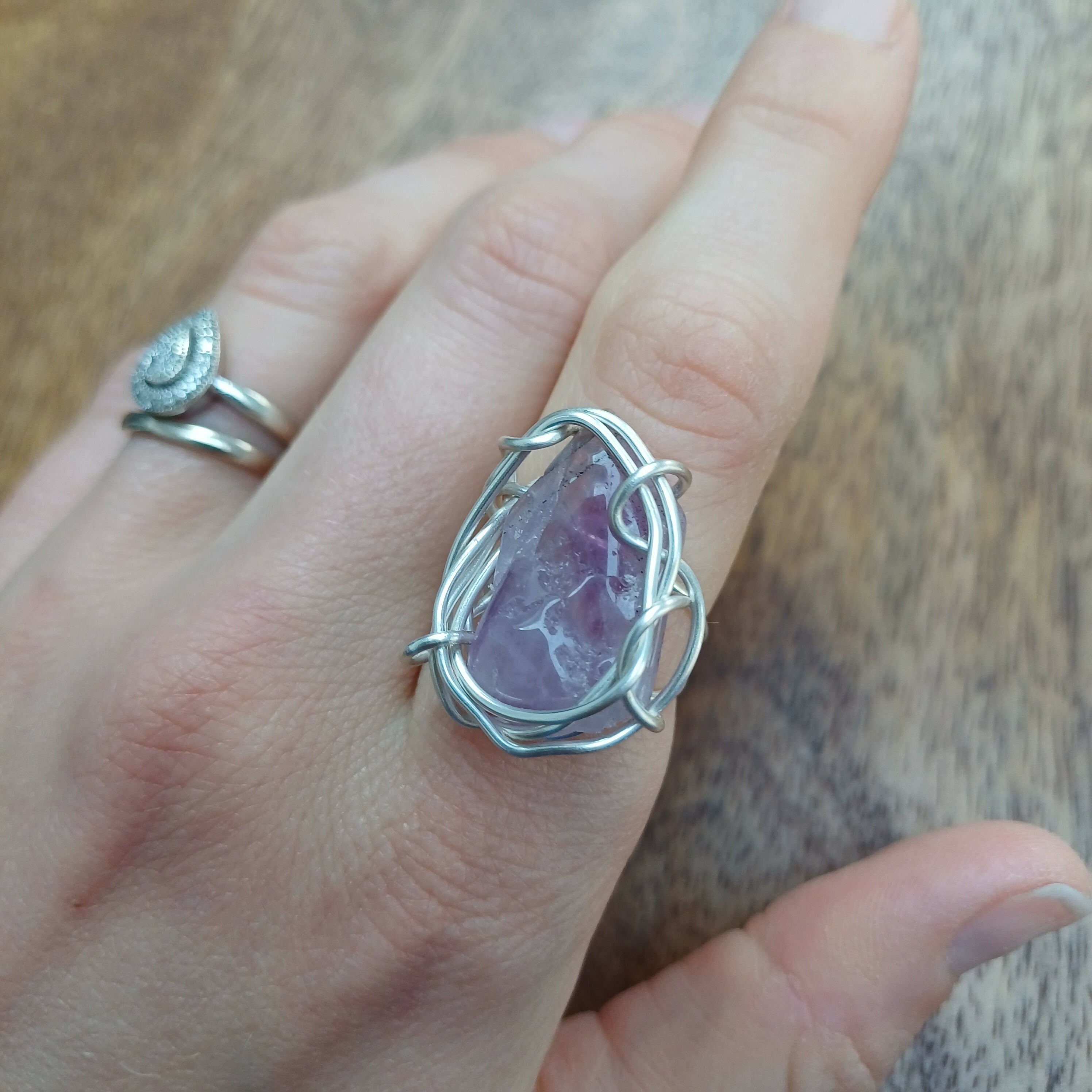 Amethyst Wire Wrapped Adjustable Ring