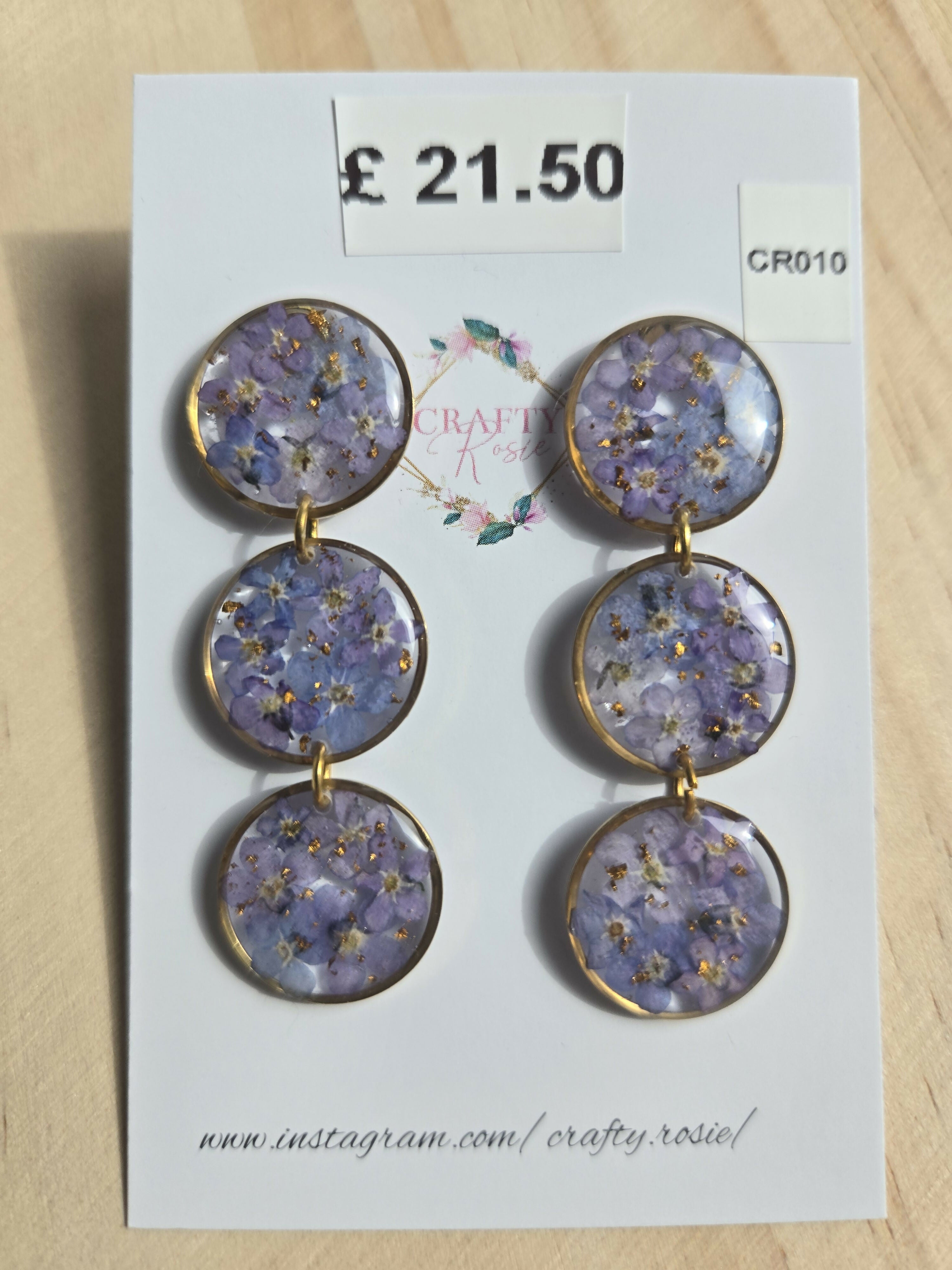 Stainless Steel Real Forget Me Not Dangle Earrings