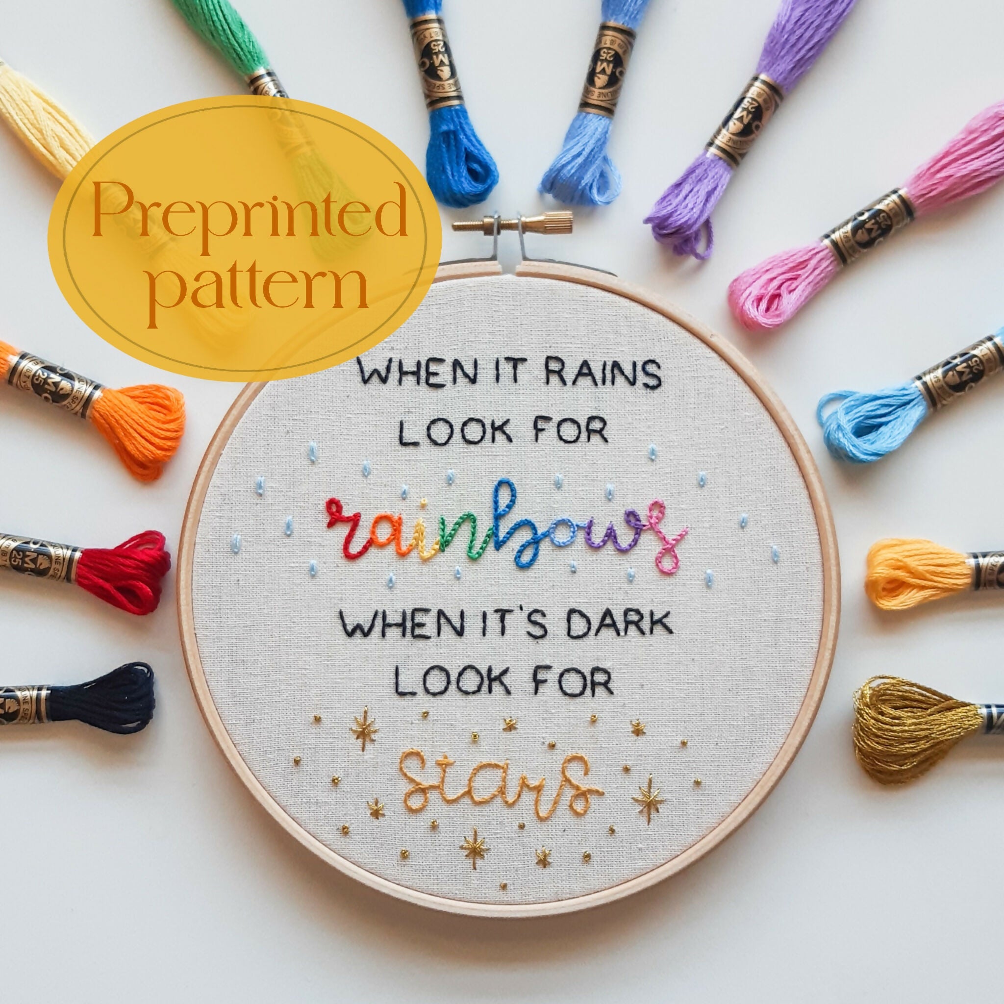 Preprinted Embroidery Pattern For Beginners - Look For Rainbows