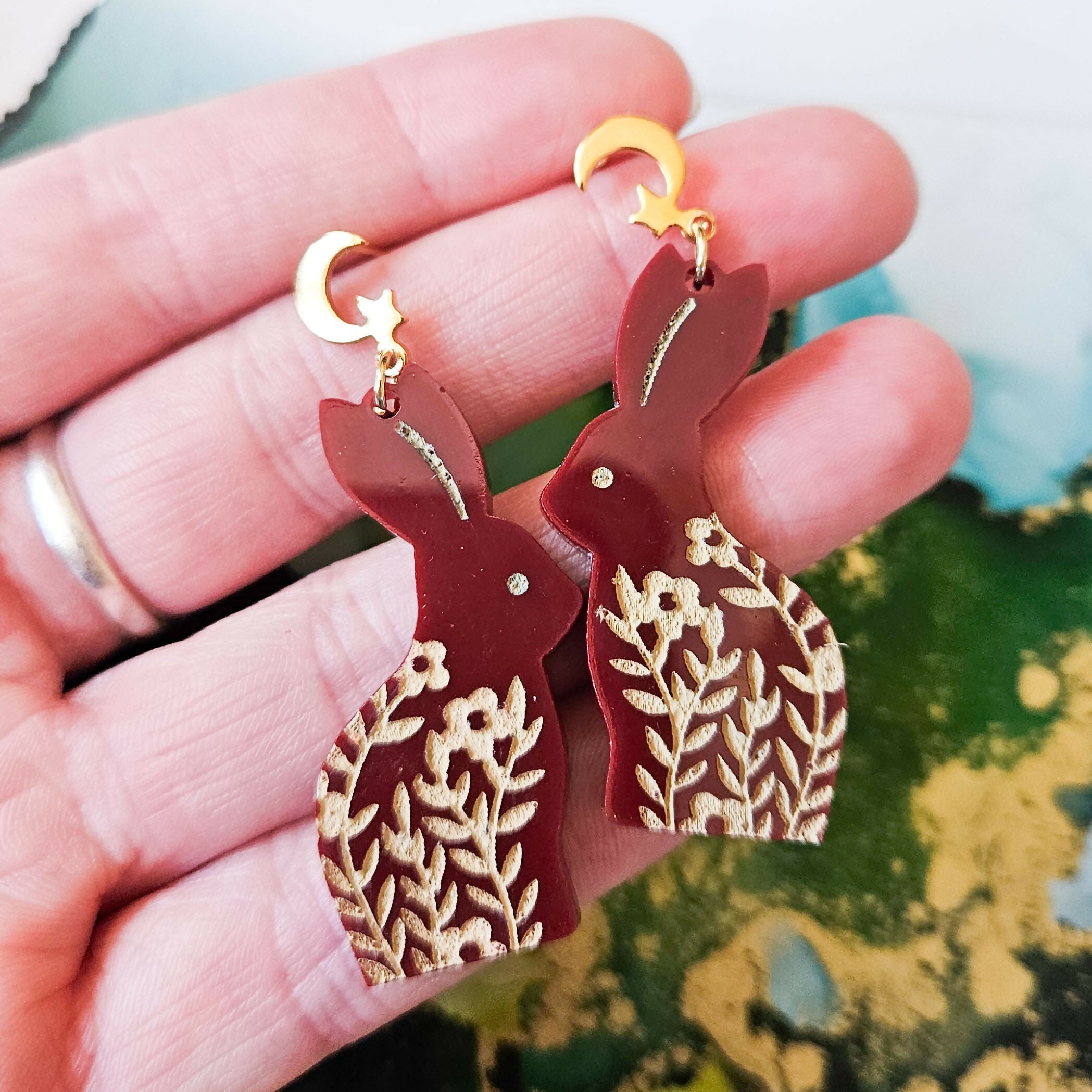 Handmade Brown Hare Resin Earrings