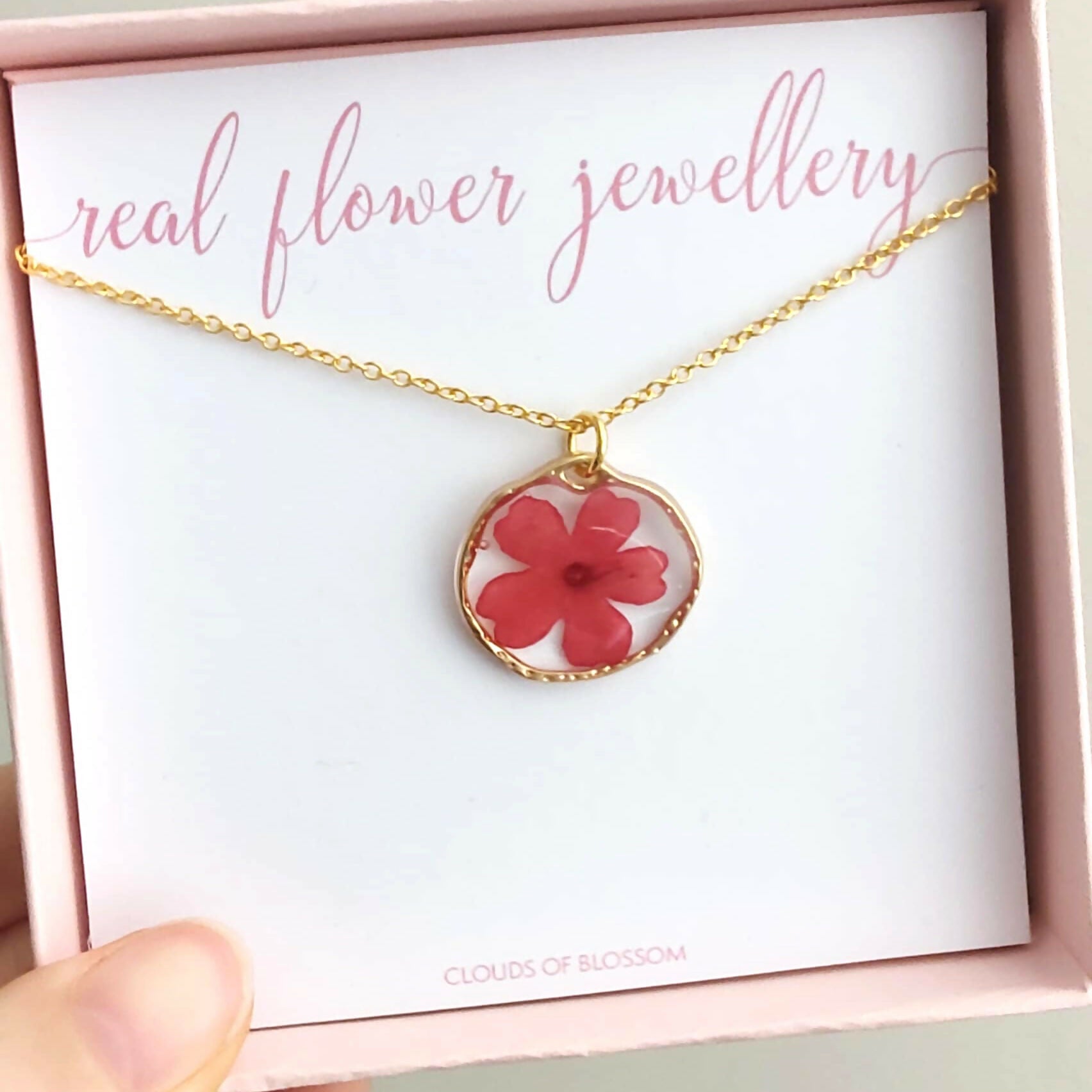 Red Real Flower Necklace Gold Plated