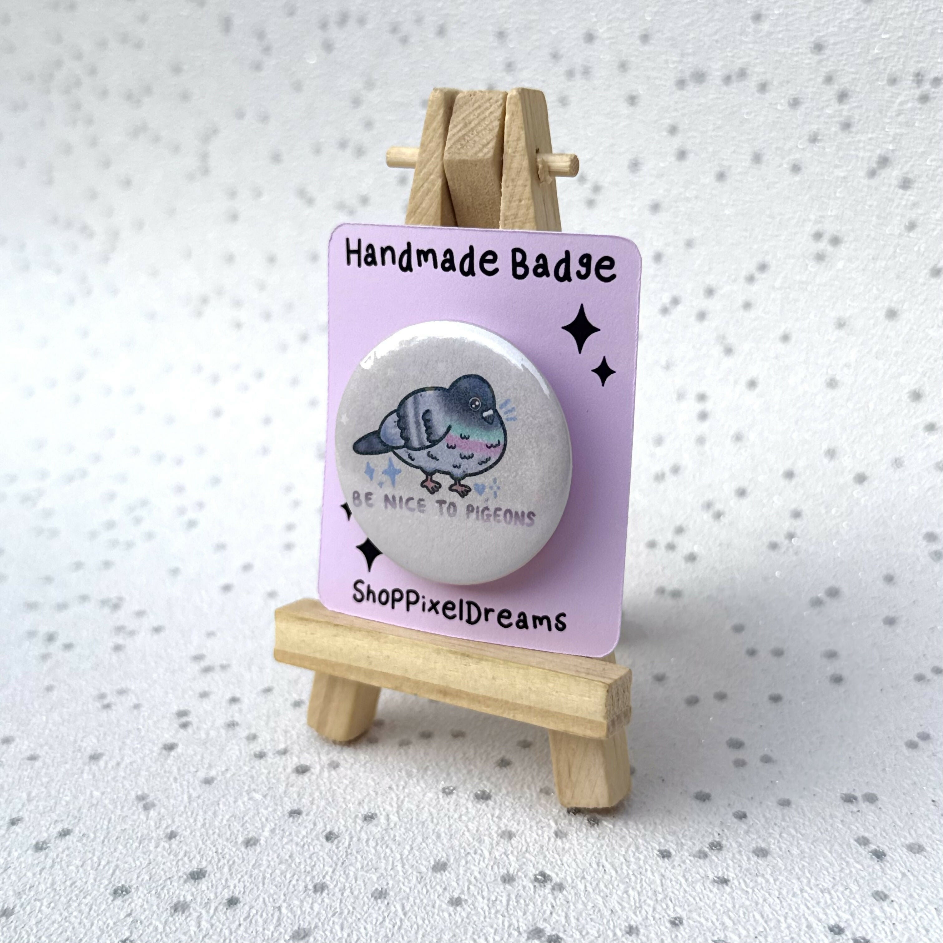 Be Nice to Pigeons Sparkly Holographic Pin Badge