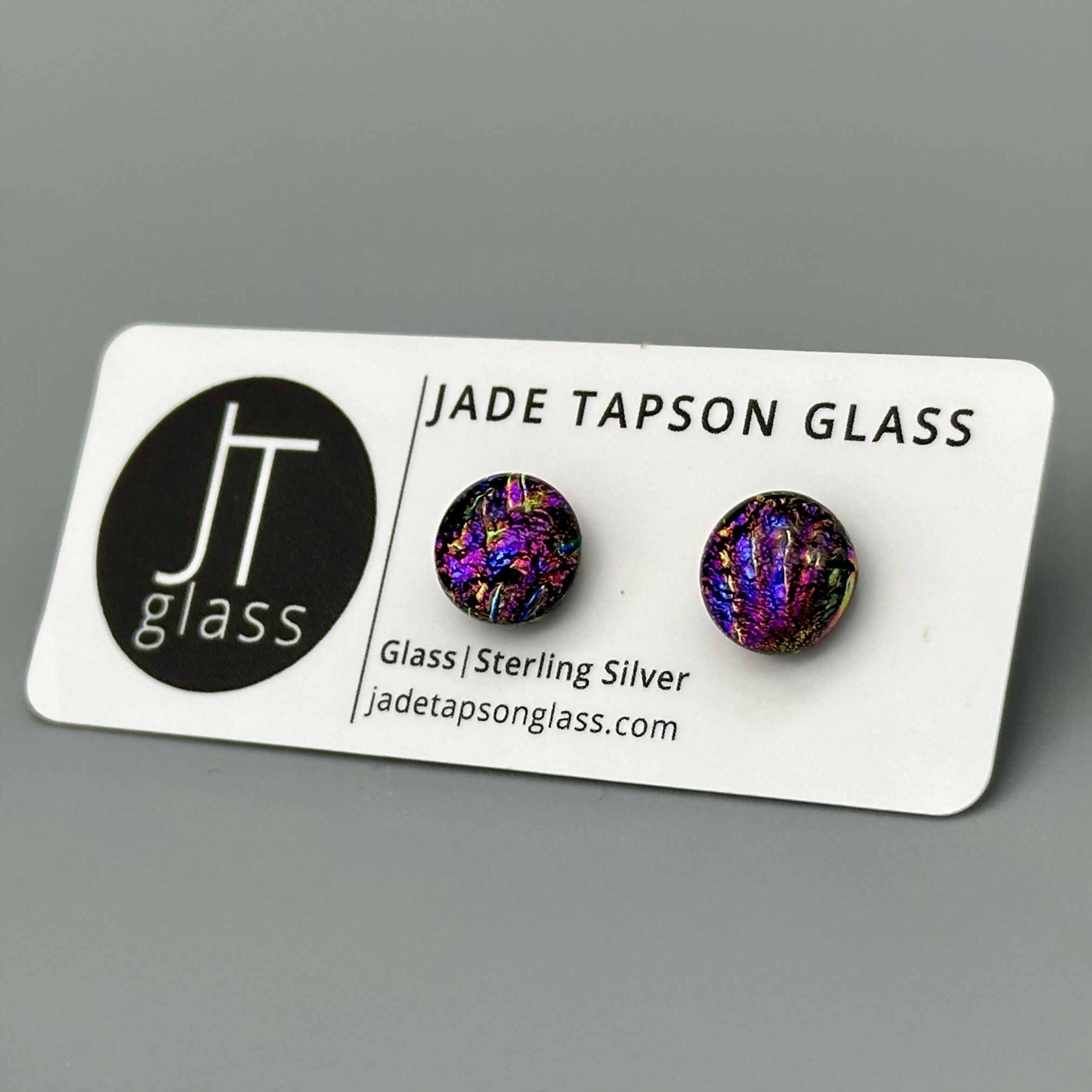 Pink & Purple Flower Dichroic Fused Glass Sterling Silver Stud Earrings - Handmade by Jade Tapson Glass.