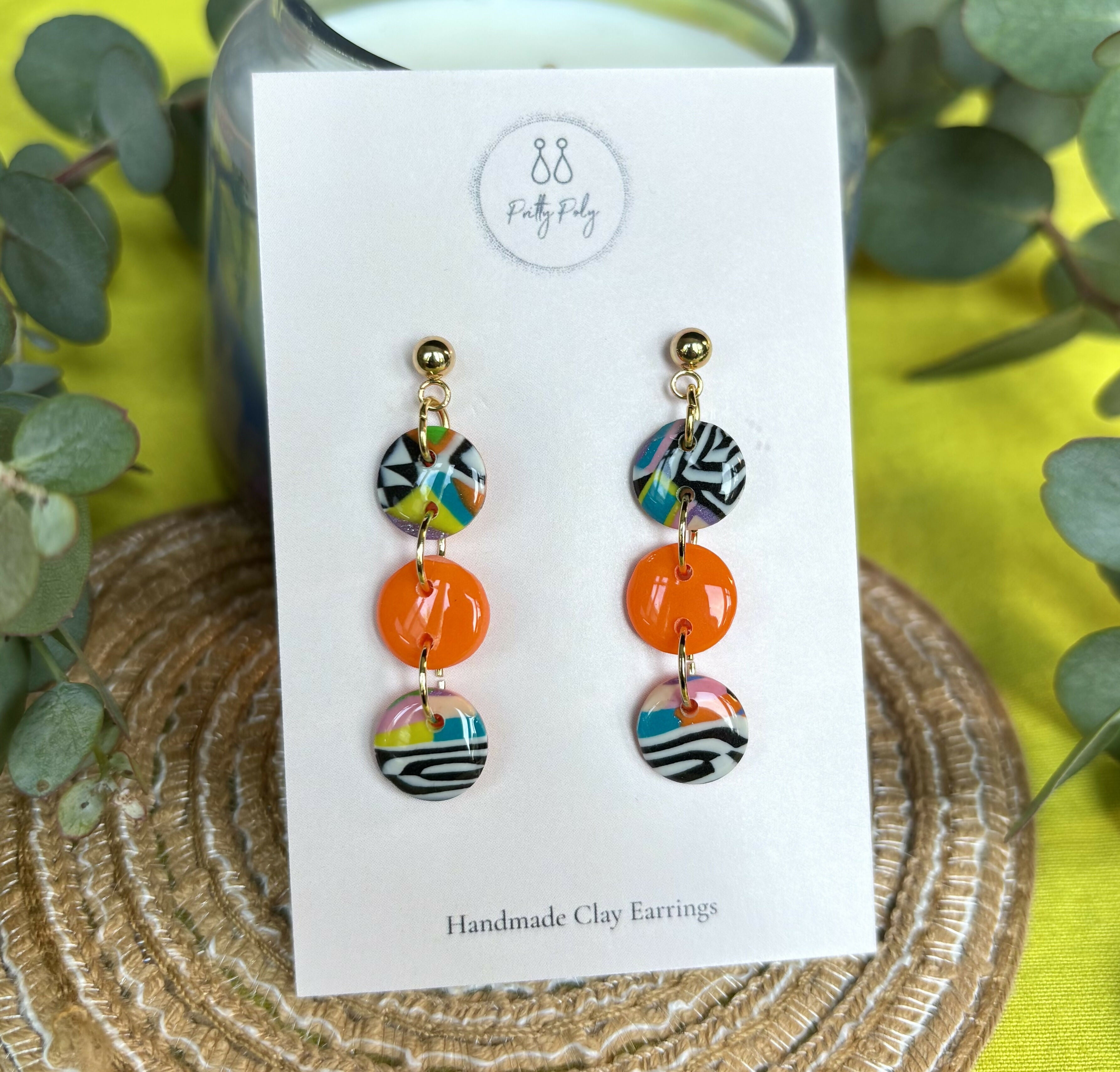 Funky Pattern Collection - Triple Dangle Polymer Clay Earrings