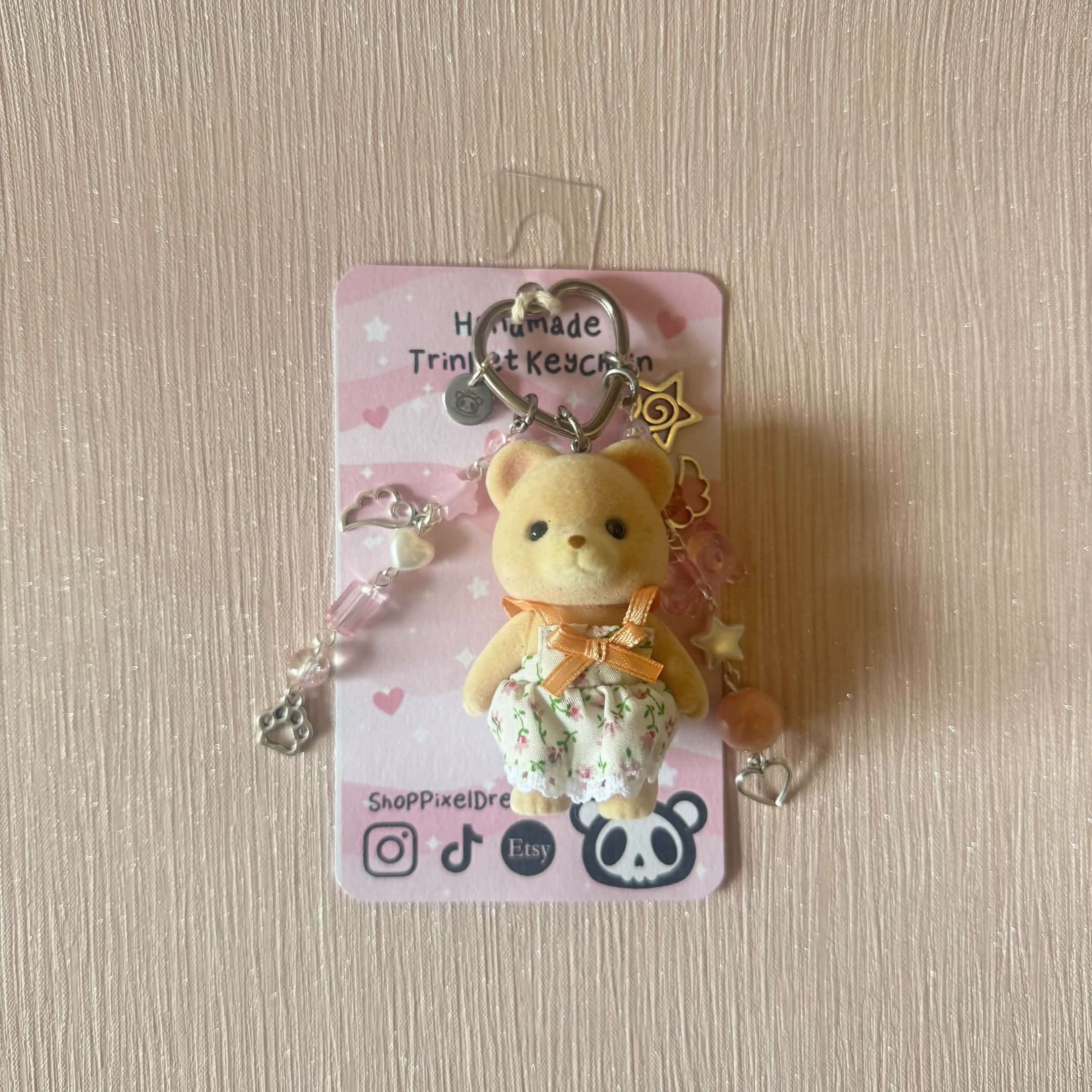 Baby Bear Toy Figure Beaded Trinket Keychain