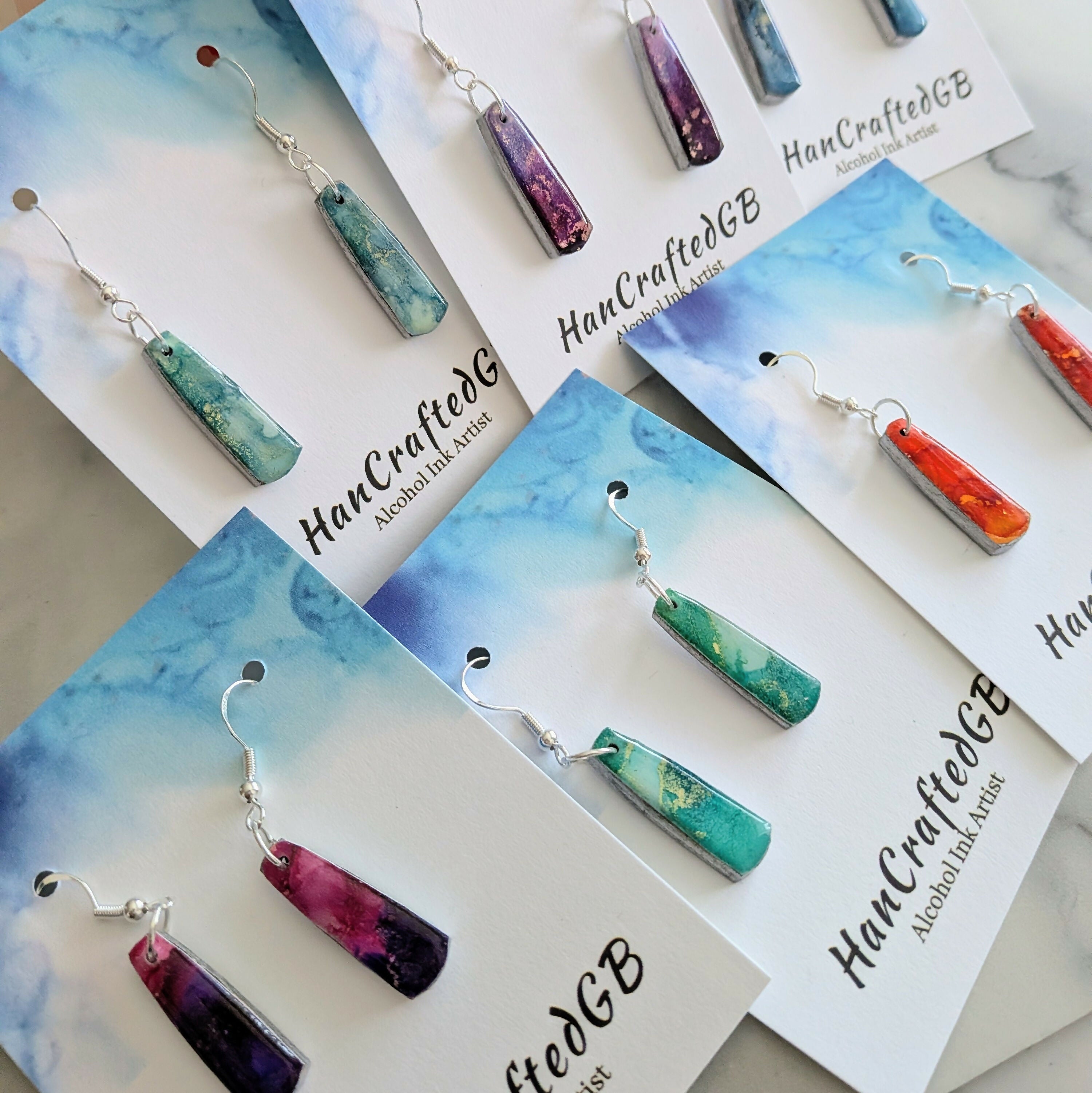 Mini Colourful Silver Dangle Earrings, Multi Coloured, Alcohol Ink Art