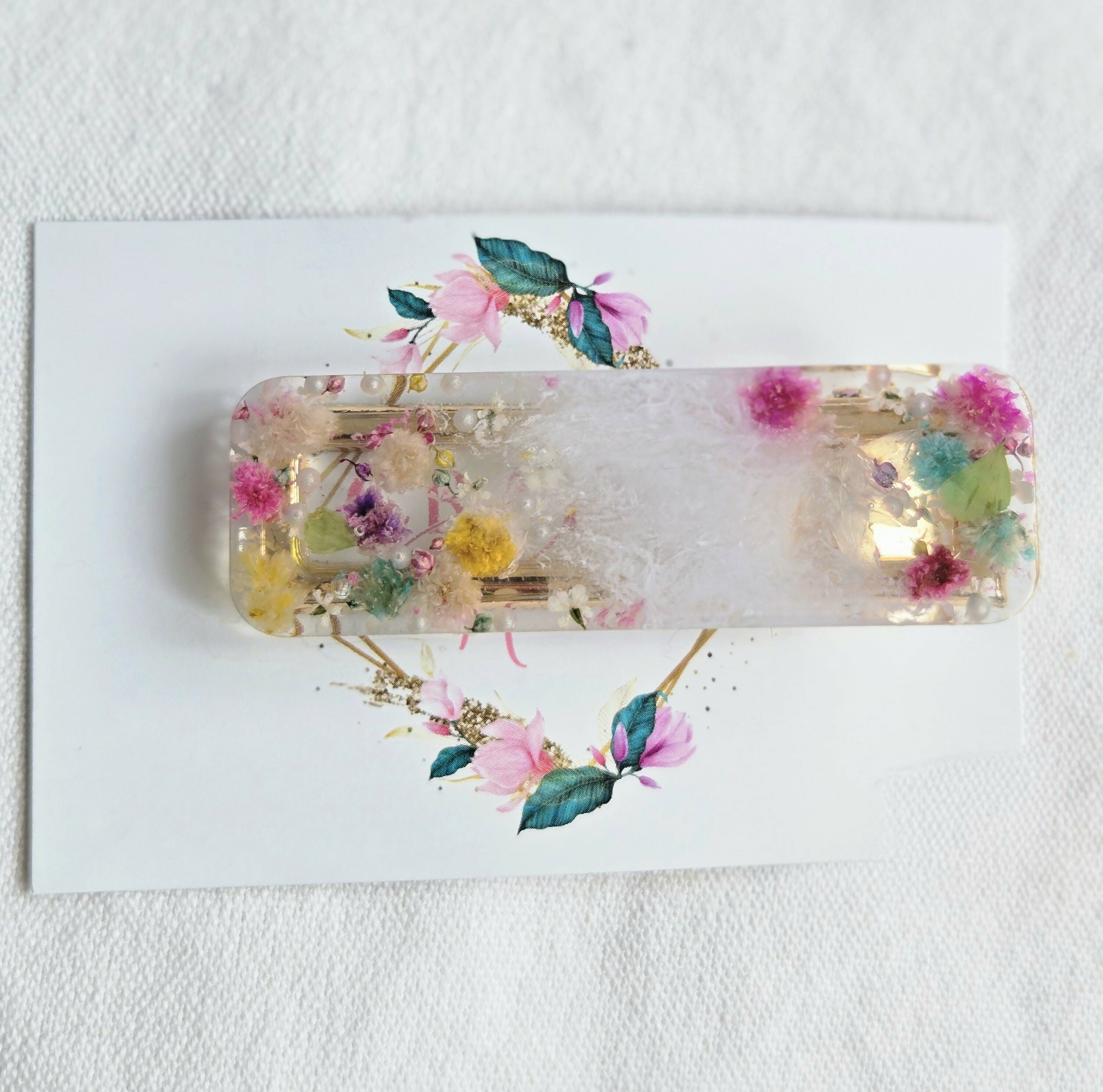 Stainless Steel Real Dried Gypsophila Flowers and Pearls Hair Clip