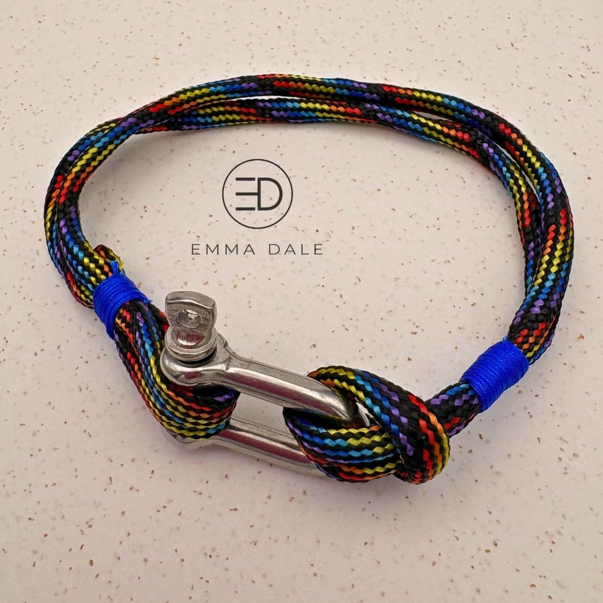 Rainbow Paracord Cuff with Blue Detail