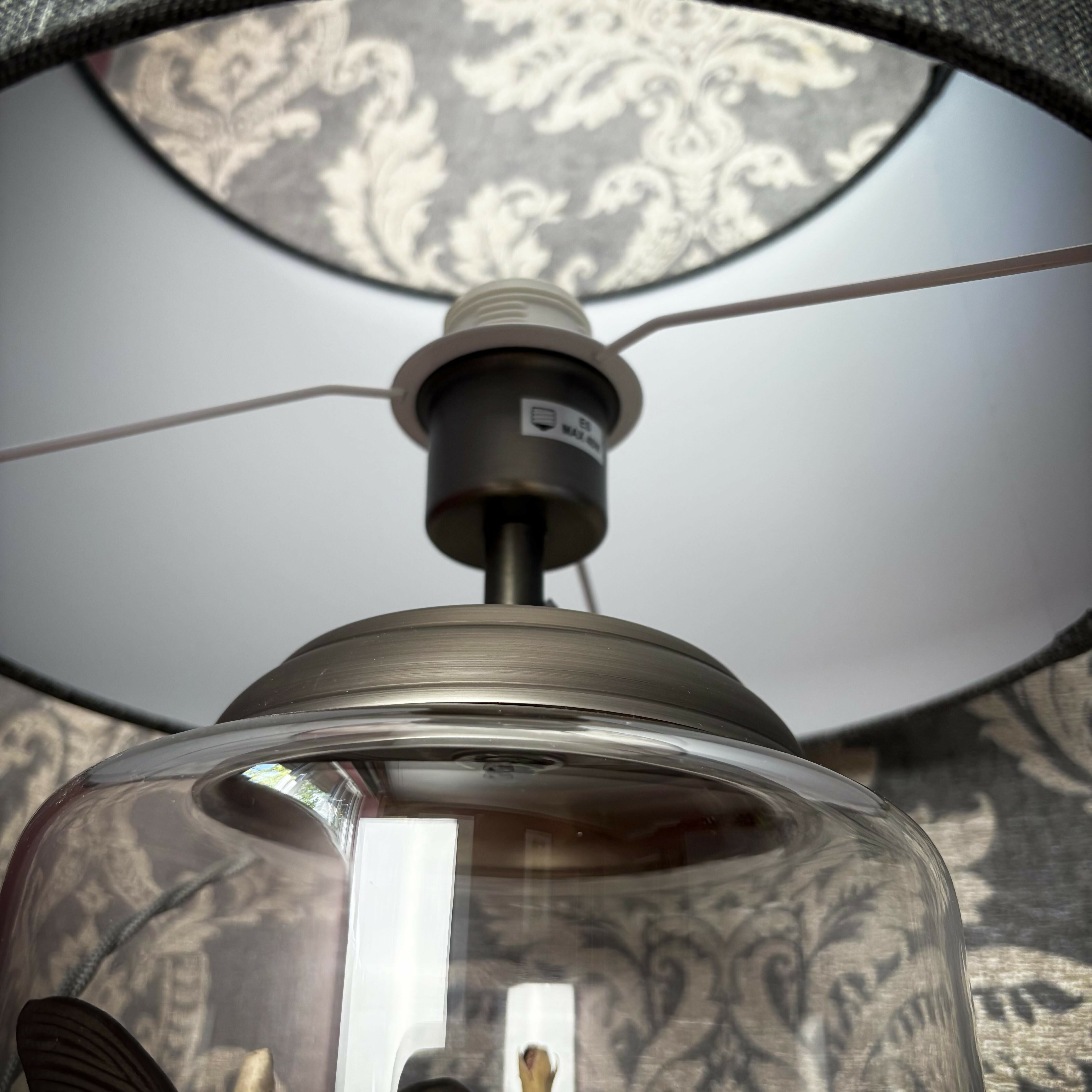 Real Butterfly Natural Display Glass Cloche Lamp with Grey Shade