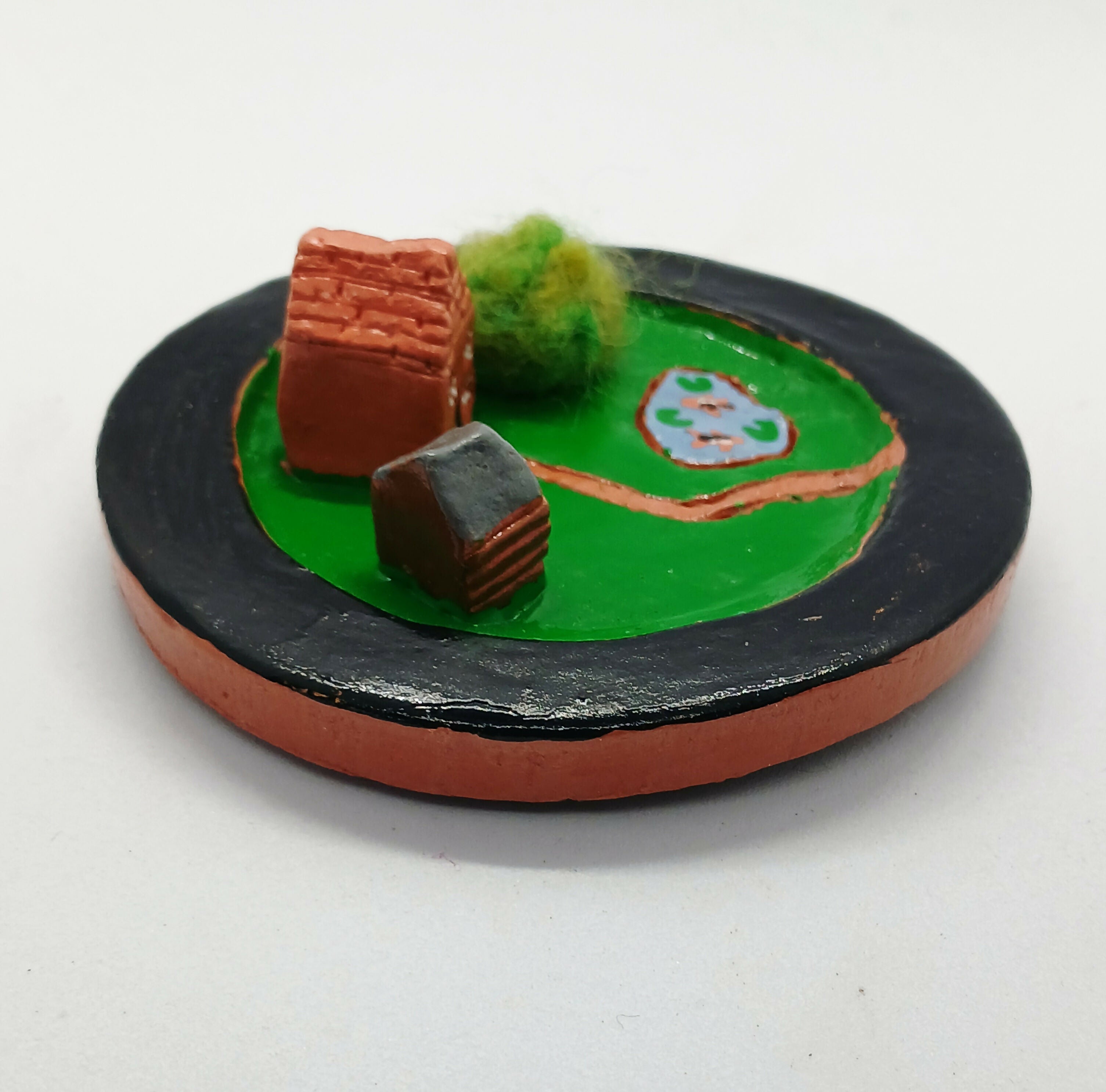 Clay House, Shed and Bush Jewellery/Trinket Dish with Pond