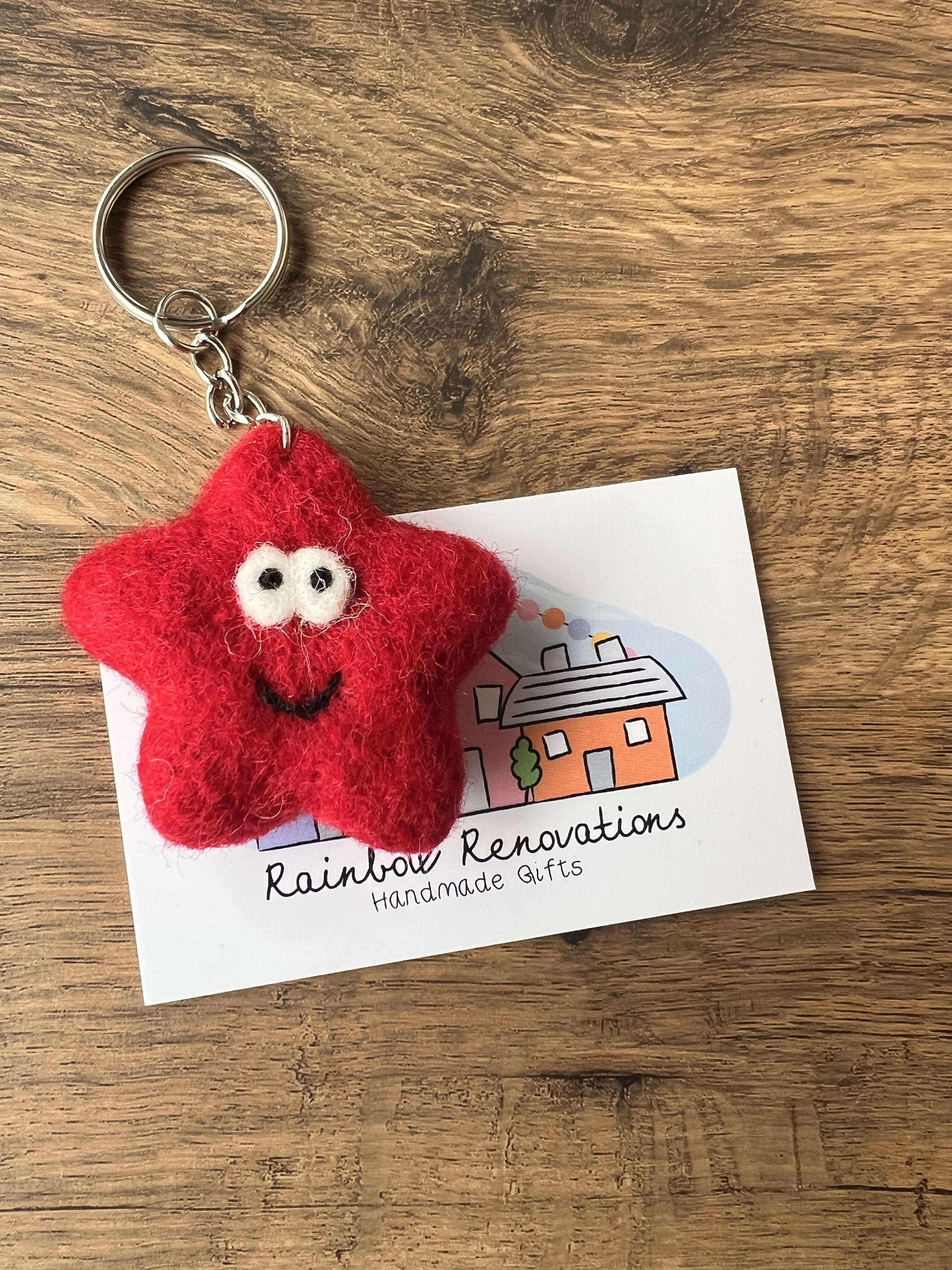 Felted Smiley Star Keyring