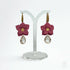 Rose Pink Flower Drop Earrings with Teardrop Crystal Detail