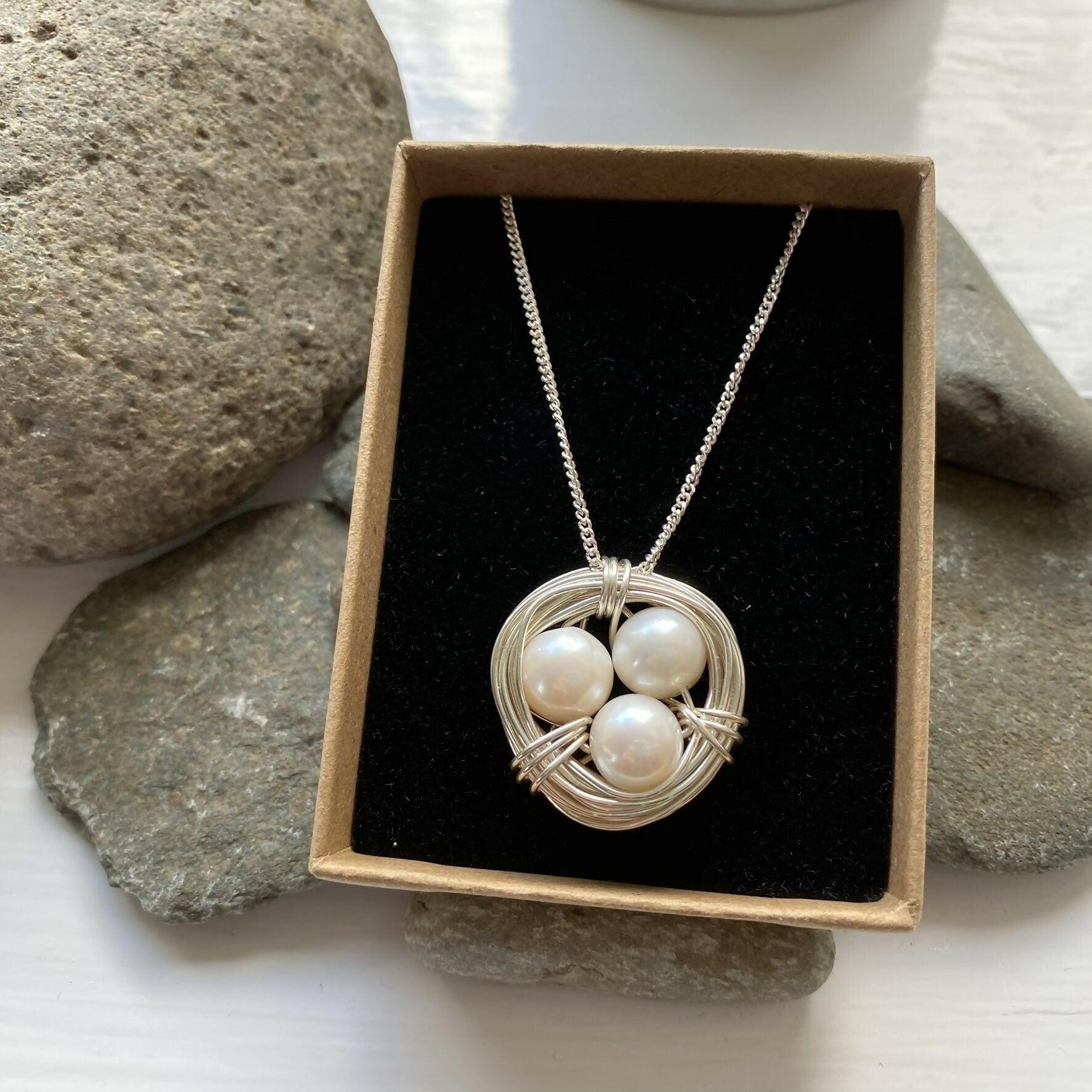 Pearl Nest Necklace, Sterling Silver