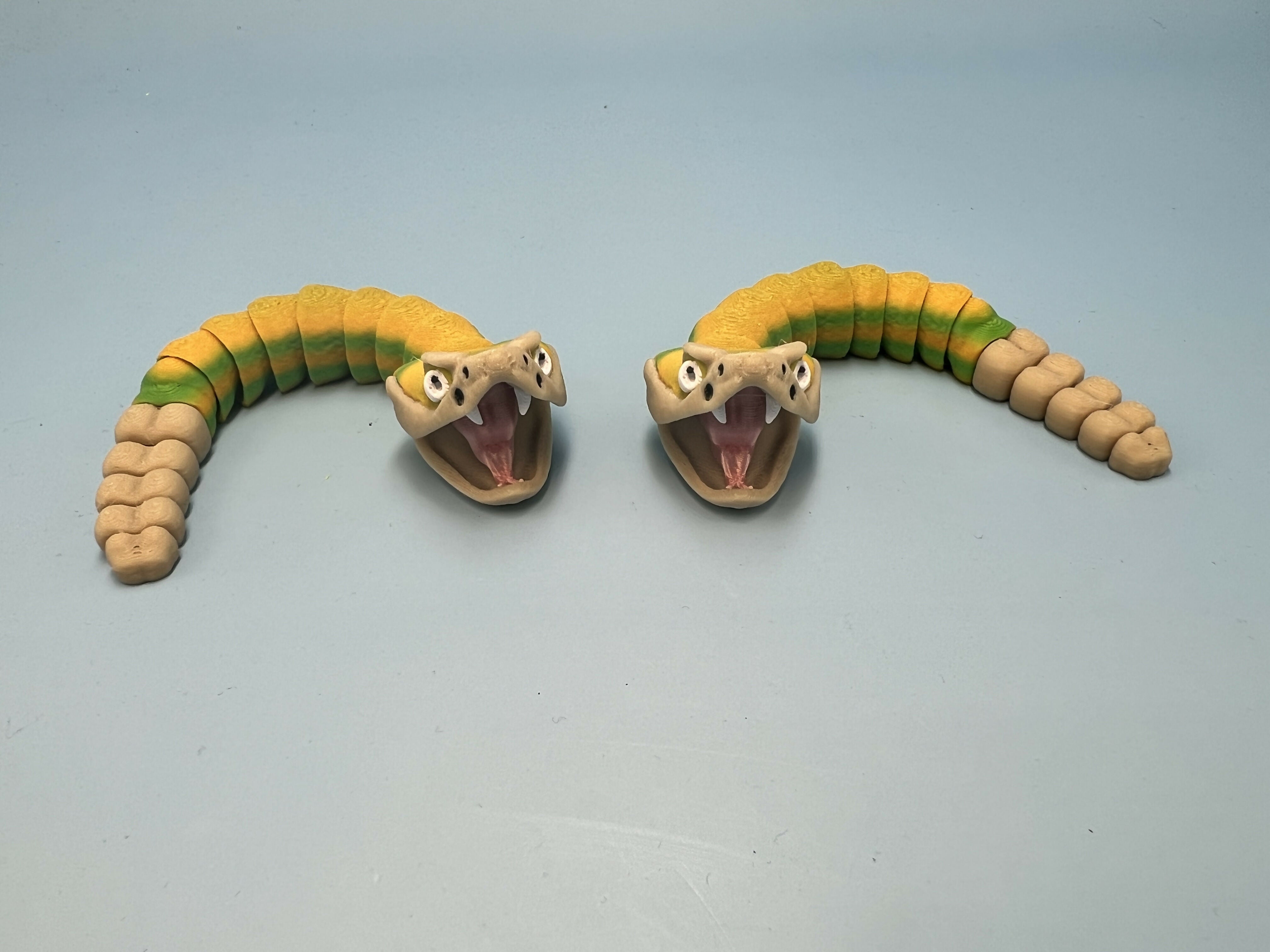 3D Printed SMALL: Articulated Sensory Fidget Animal friends Rattle Snakes (GREEN/YELLOW) & (BROWN/TAN) 14.5cm