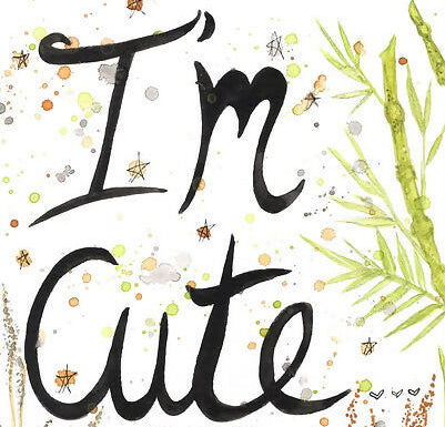 'I'm Cute' Watercolour Baby Panda Cub Painting Print A4 Mounted With Gold Leaf