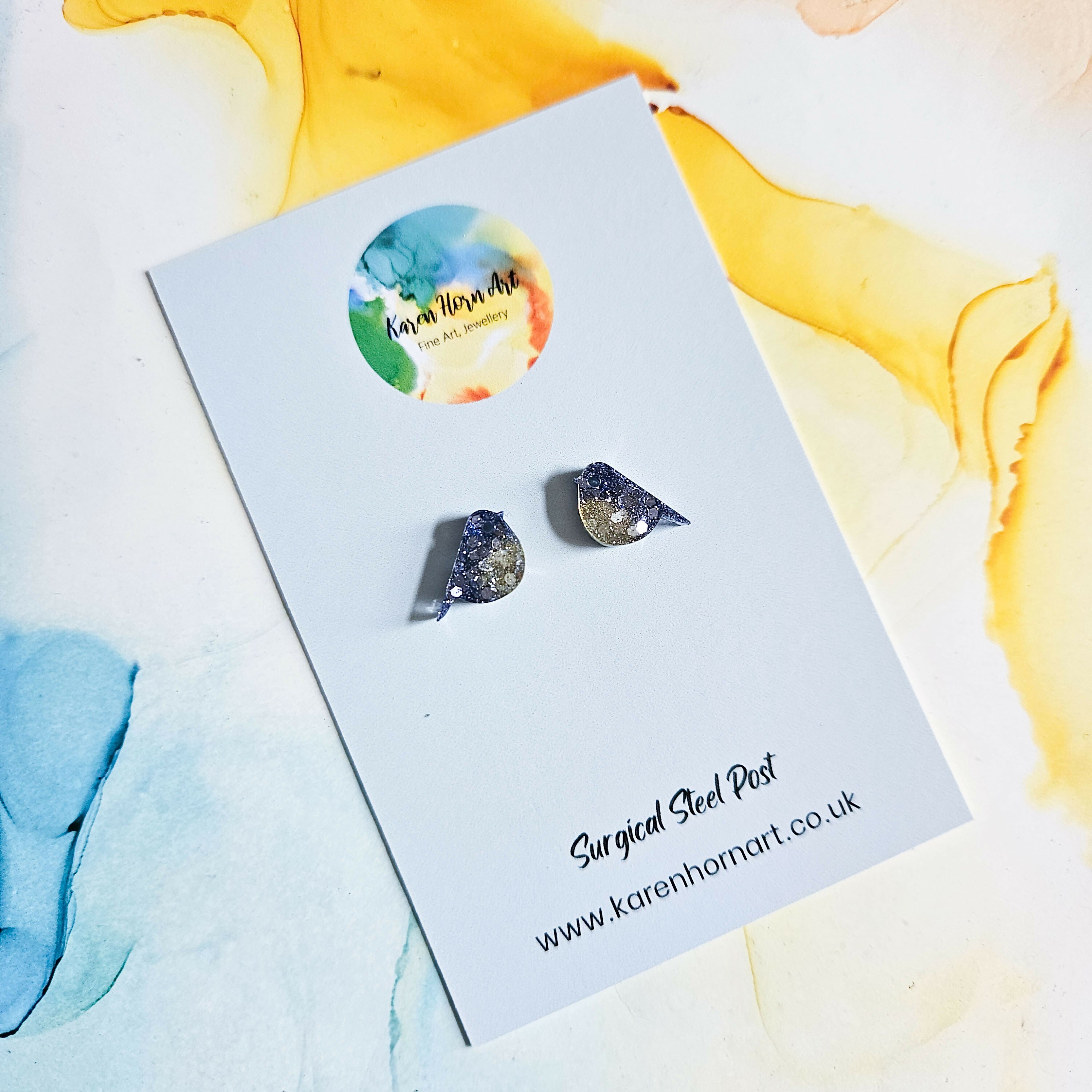 Handmade Resin Blue Tit Birds Resin Earrings
