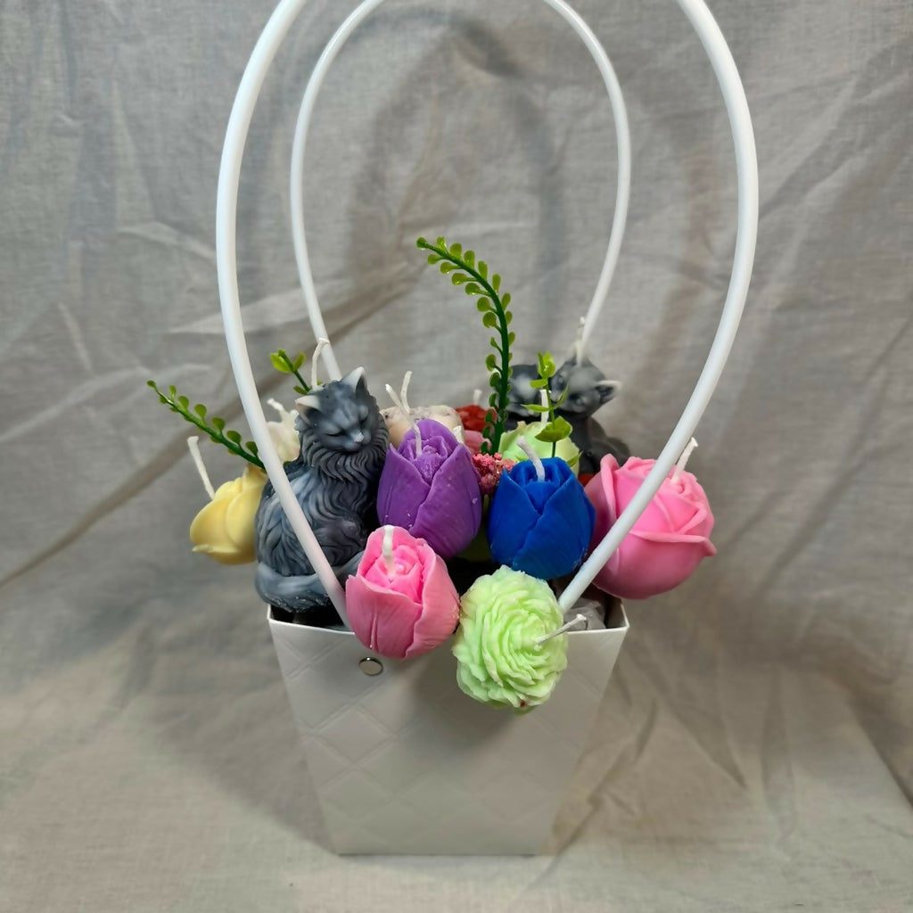 Handmade Scented Wax Flower Bouquet — Basket Gift Box