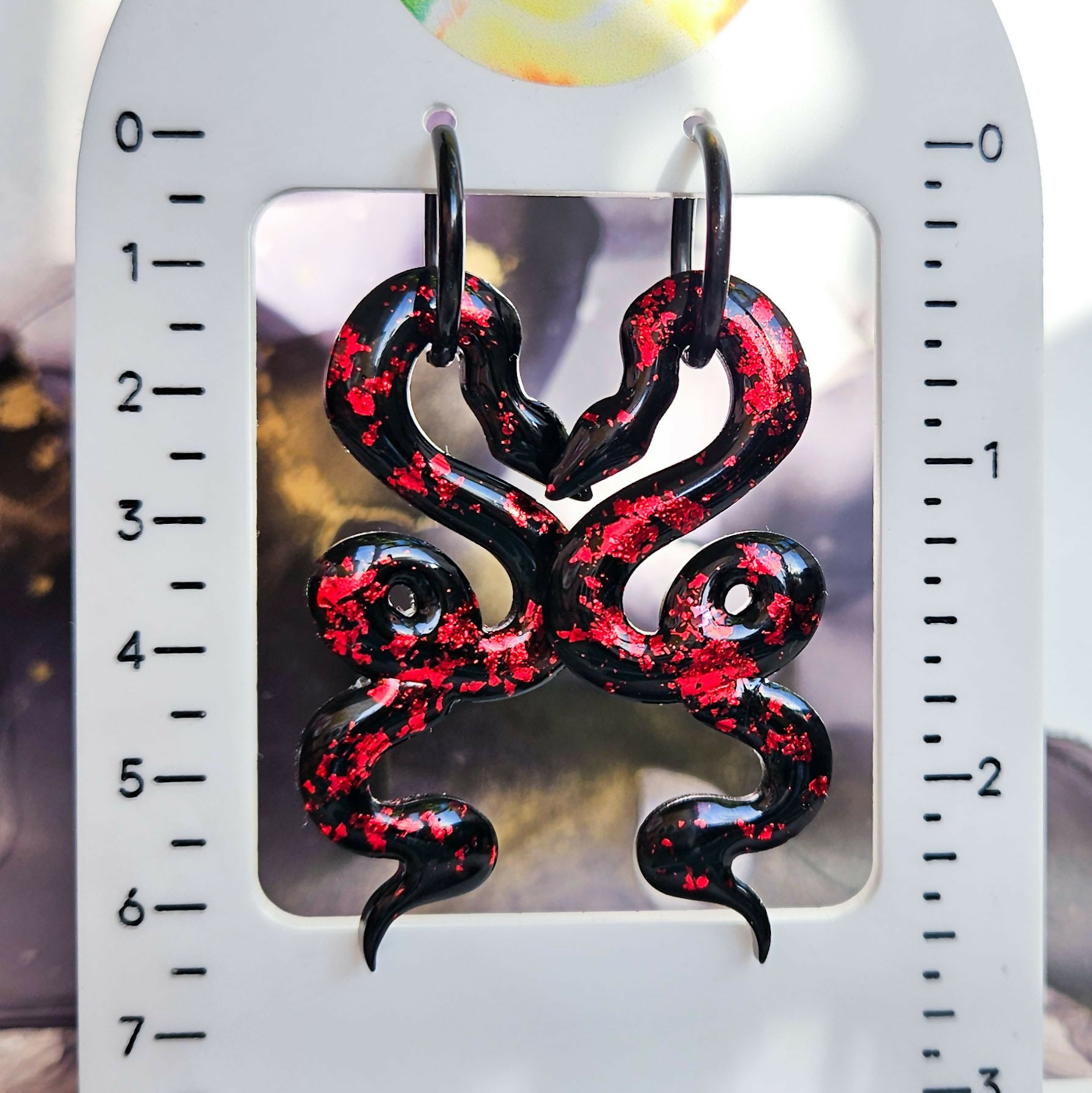 Handmade Red And Black Snake Resin Hoop Earrings