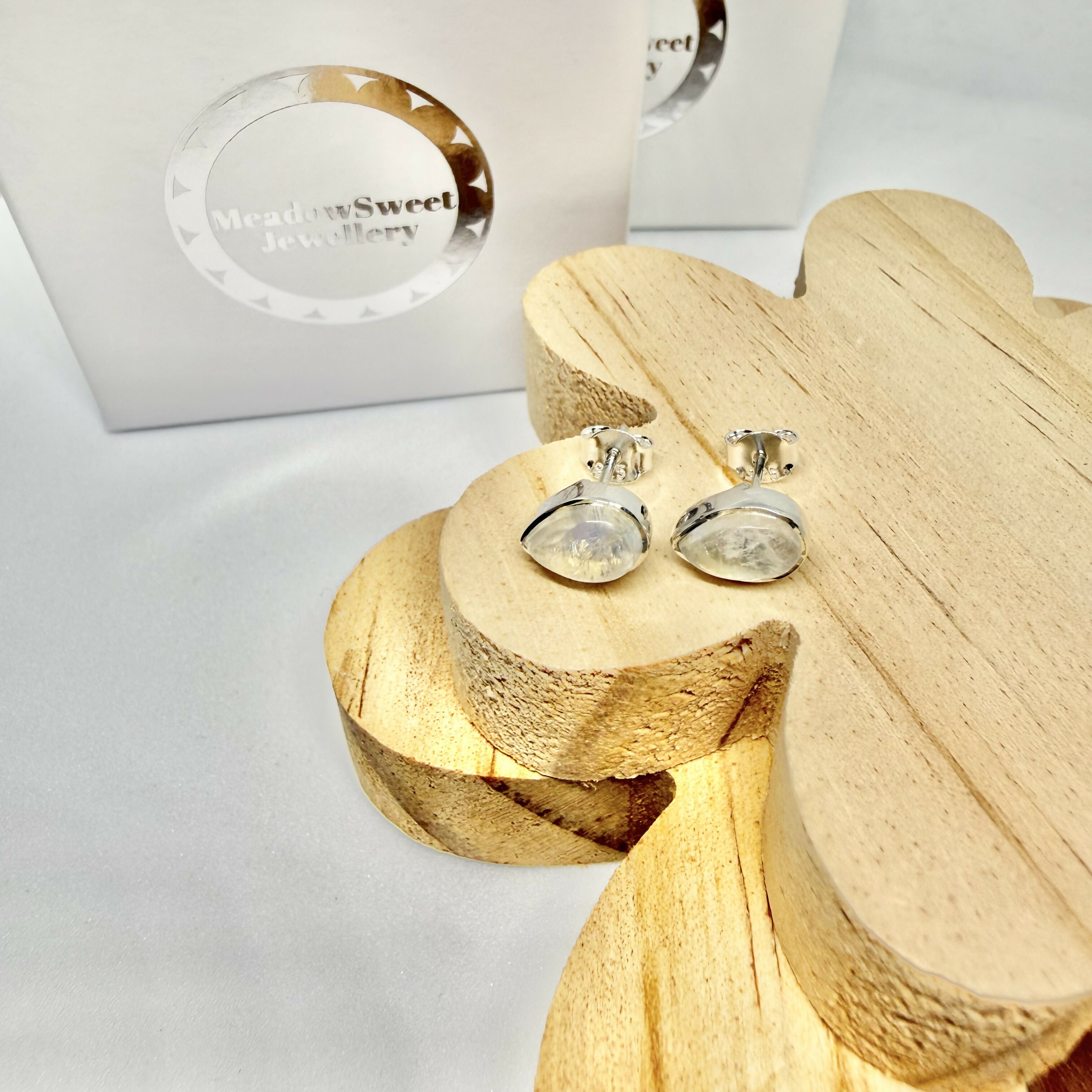 WHITE MOONSTONE TEARDROP STUDS