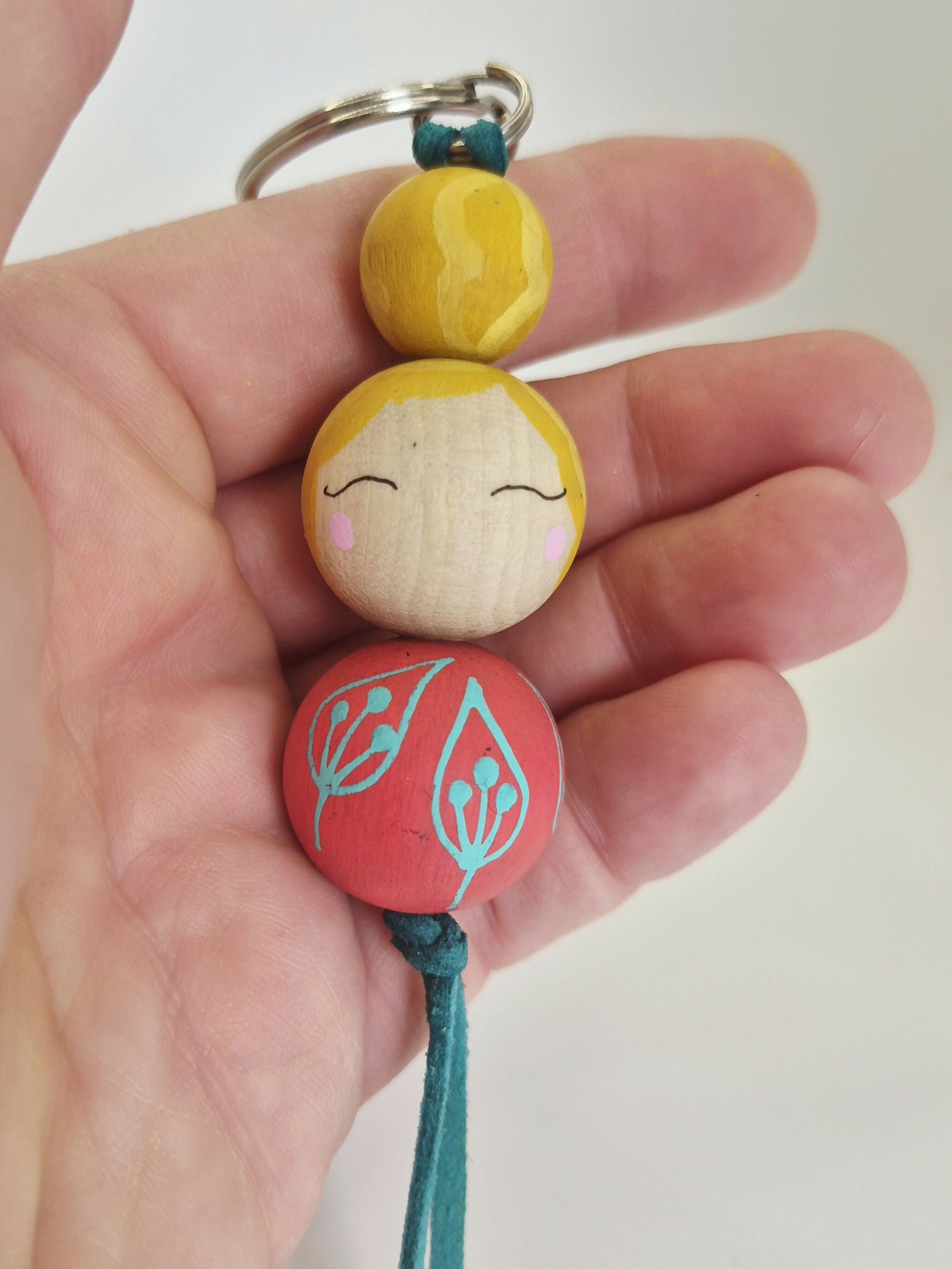 Hand-Painted Wooden Doll Keyring