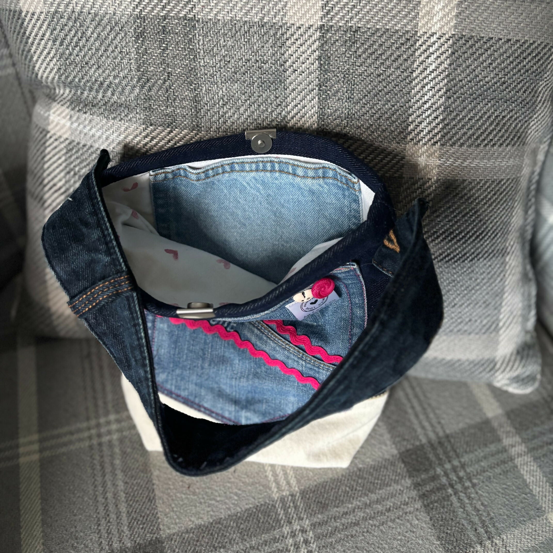 Unique Handcrafted Denim Tote Bag Made From Upcycled Jeans With Applique