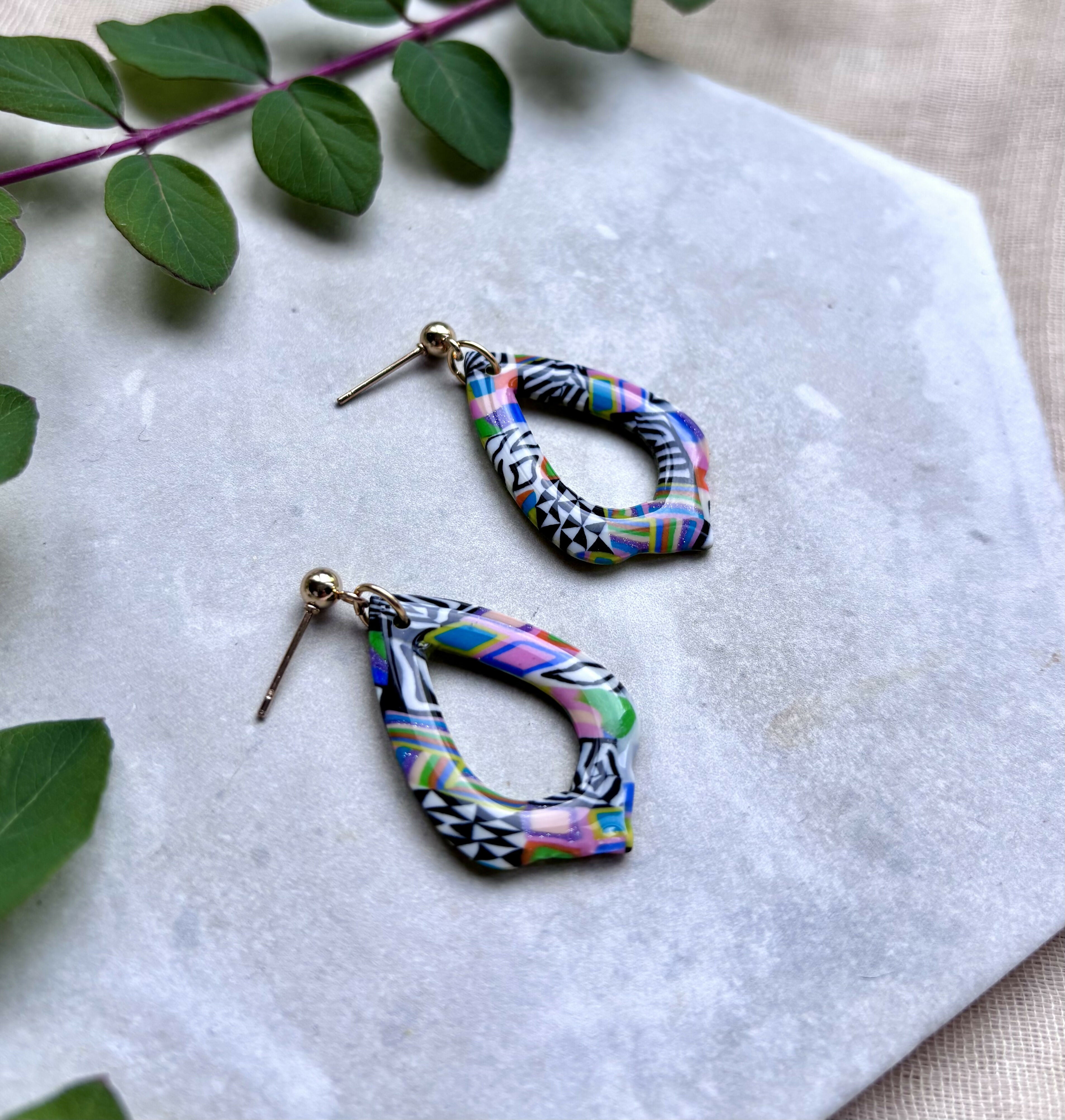 Funky Pattern Collection - Teardrop Dangle Polymer Clay Earrings