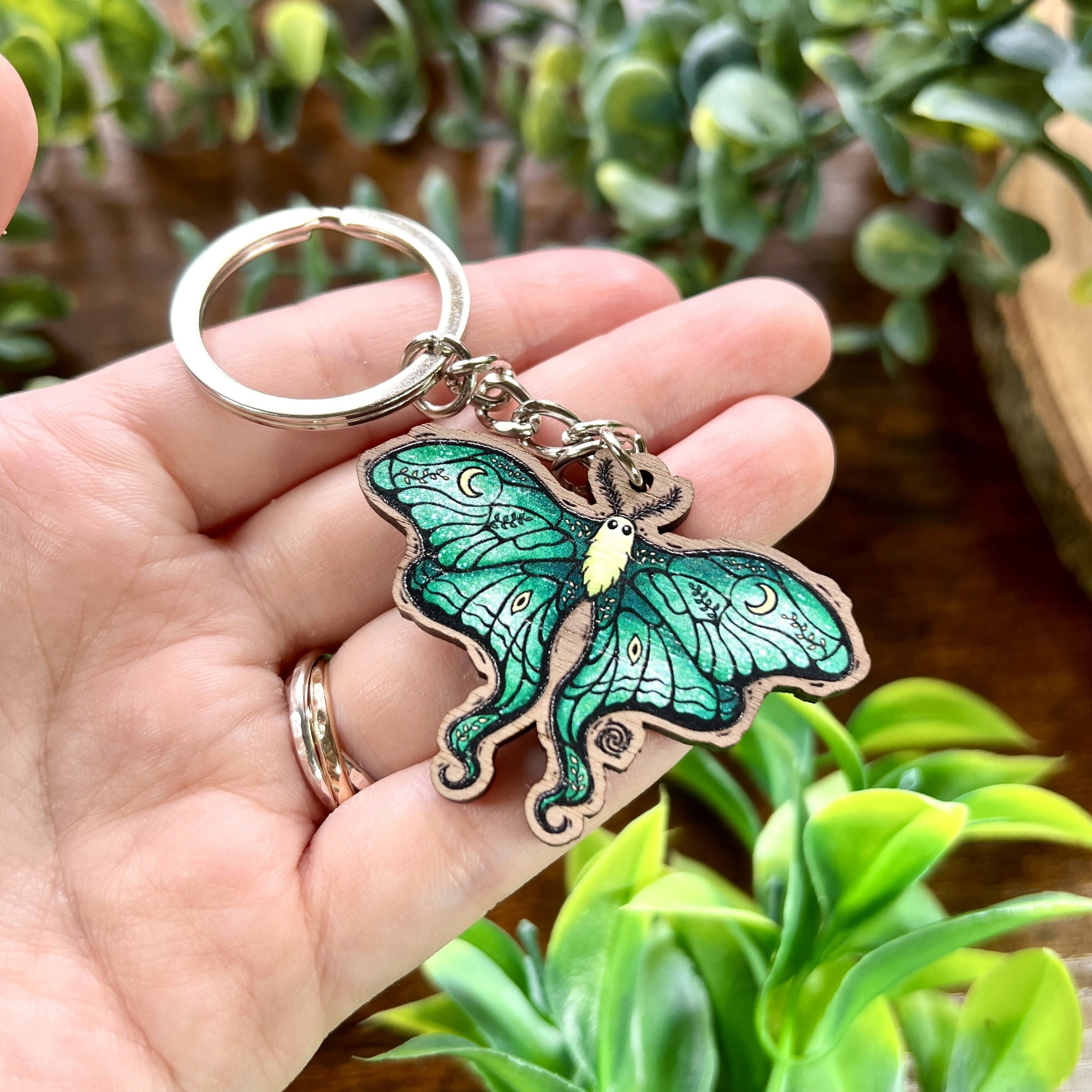 Lunar Moth Wooden Keyring