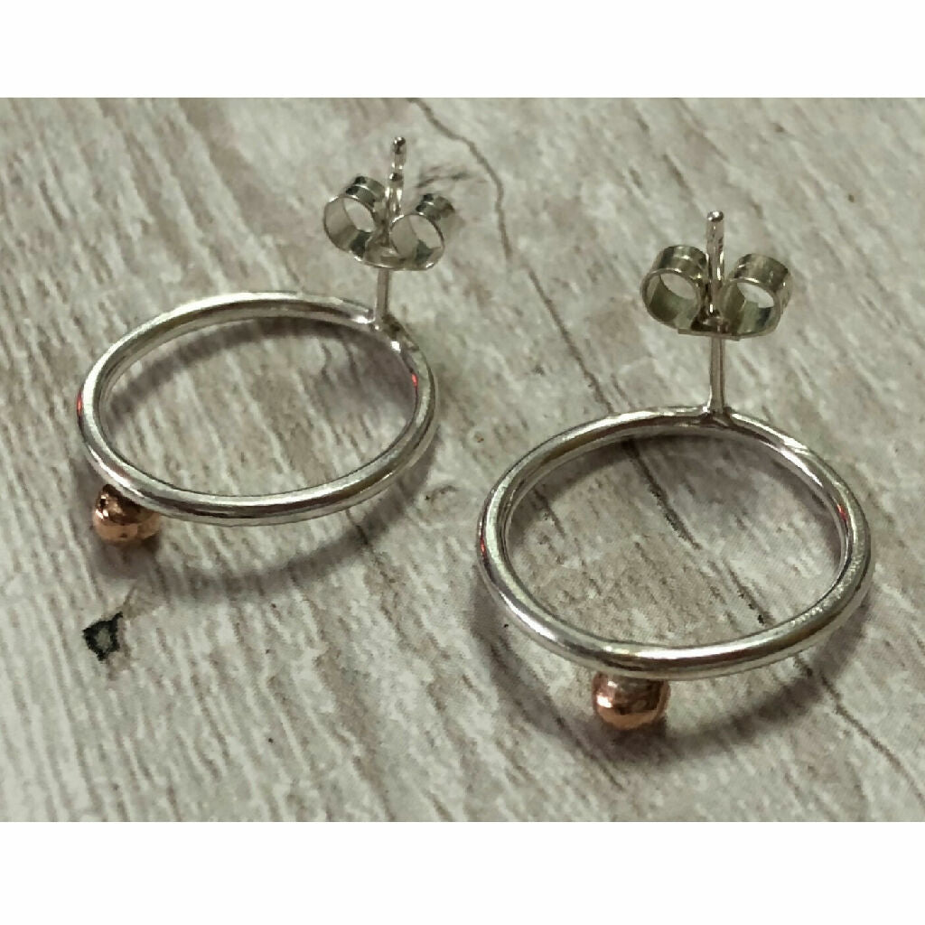 Sterling Silver Circle Studs with Copper Balls