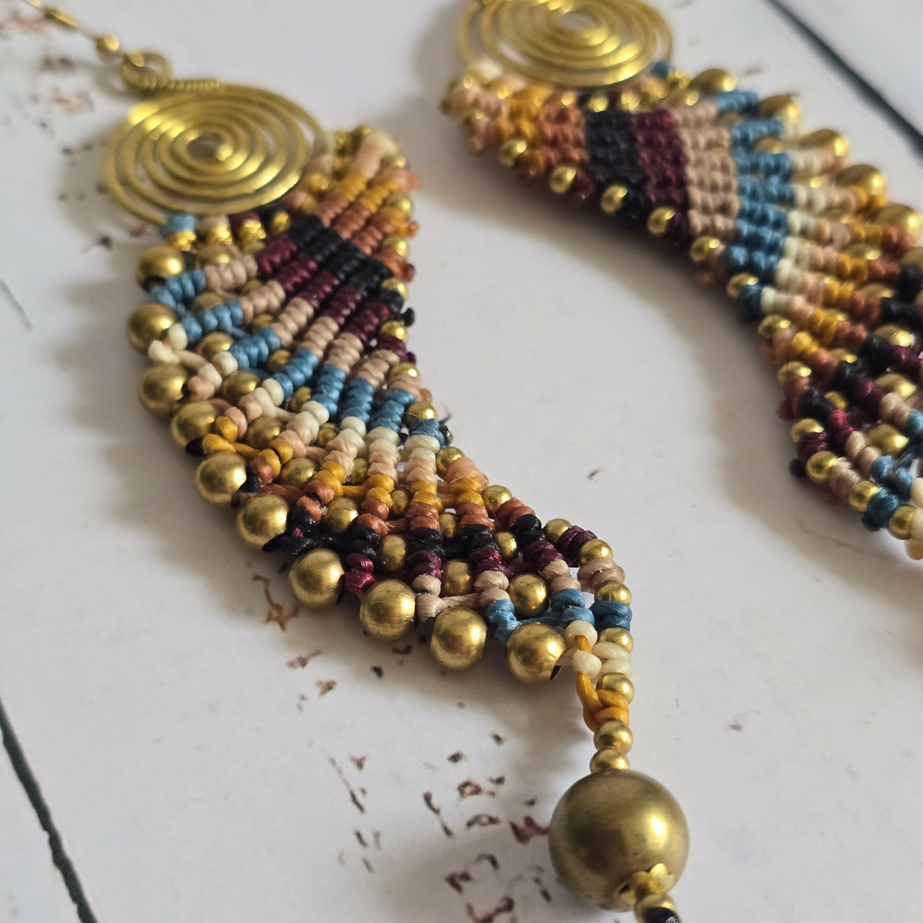 Macrame Angel Wing Earrings: Boho Gold Wire Wrapped Brass Earrings