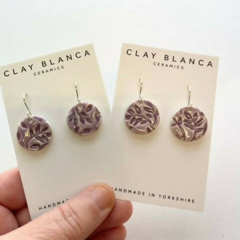 Lavender Leaf Pattern Round Dangles