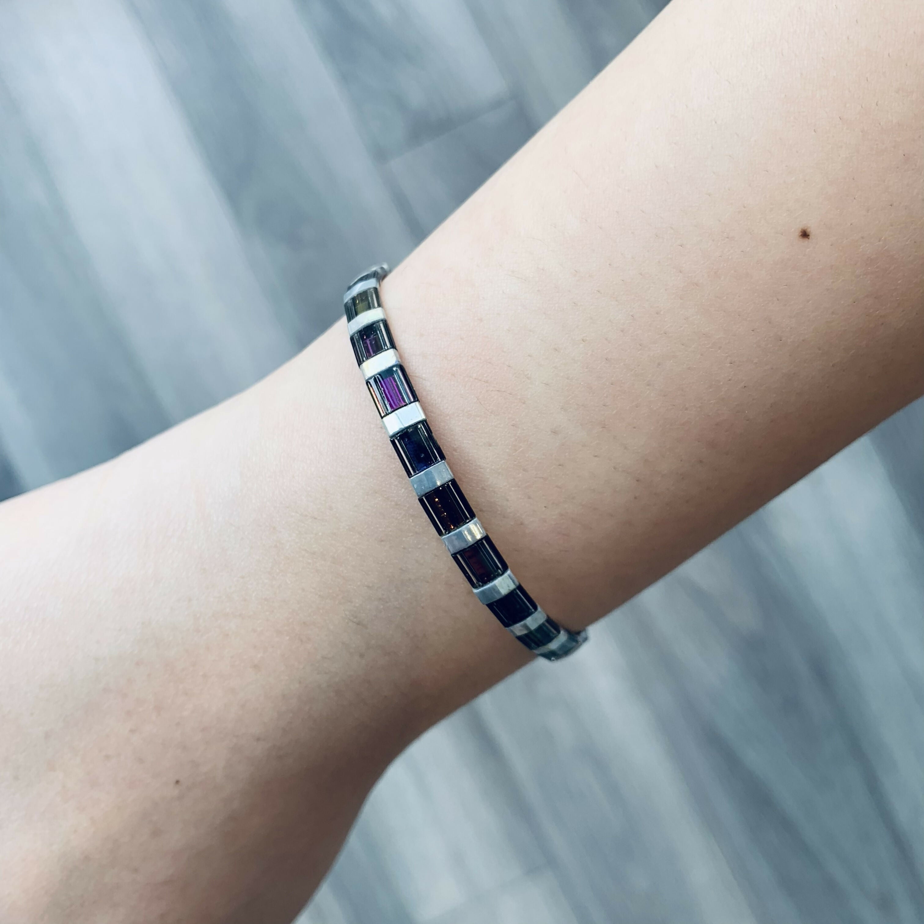 Japanese Tila Glass Bead Bracelet - Transparent Rainbow