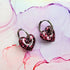 Handmade Burgundy Glitter Resin Heart Charms On Chunky Stainless Steel Hoops