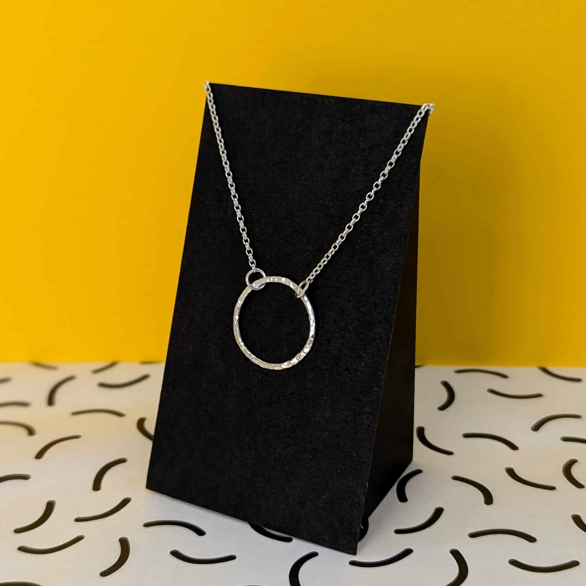 Sterling Silver Large Hammered Circle Pendant Necklace