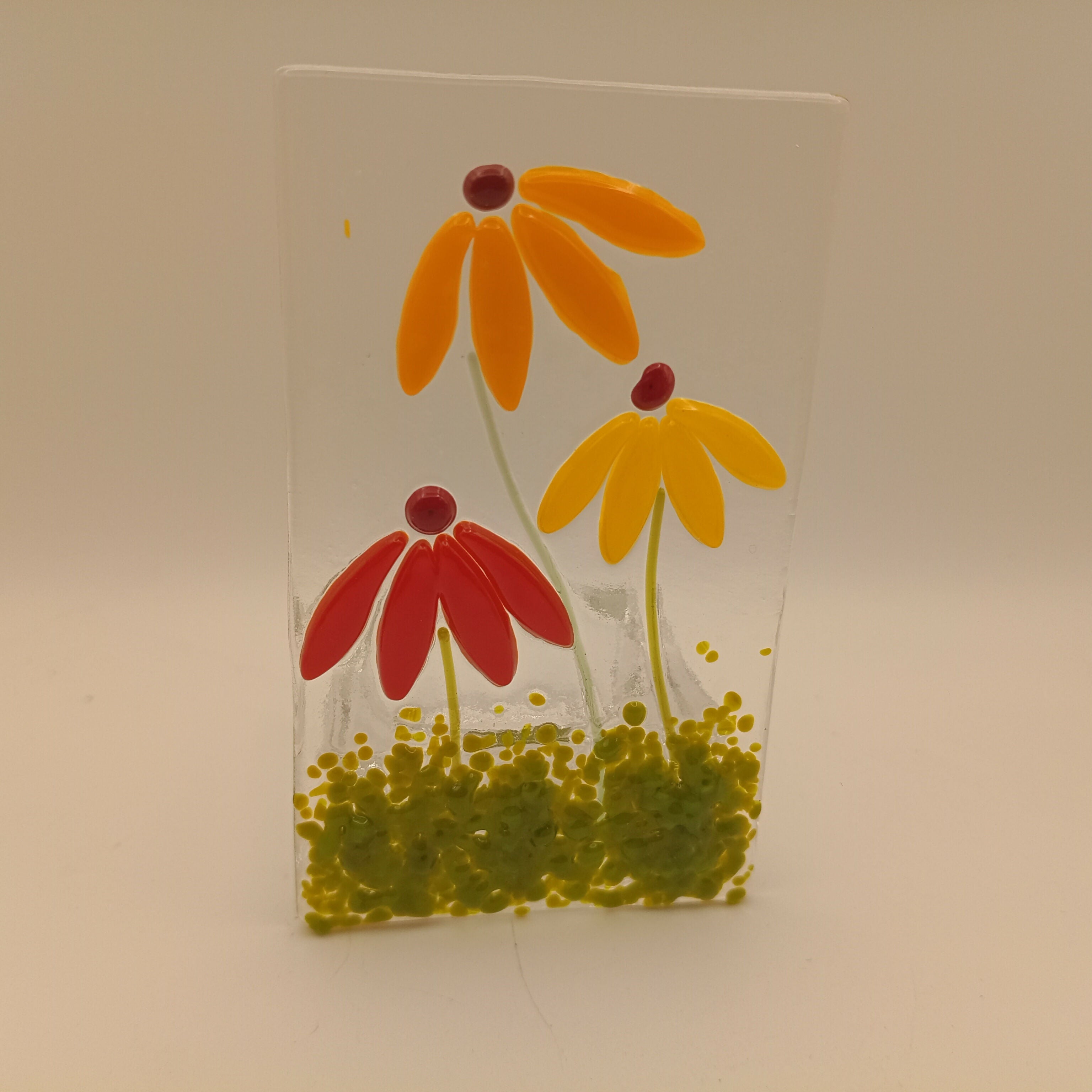 Fused Glass Orange and Red Flower Tealight